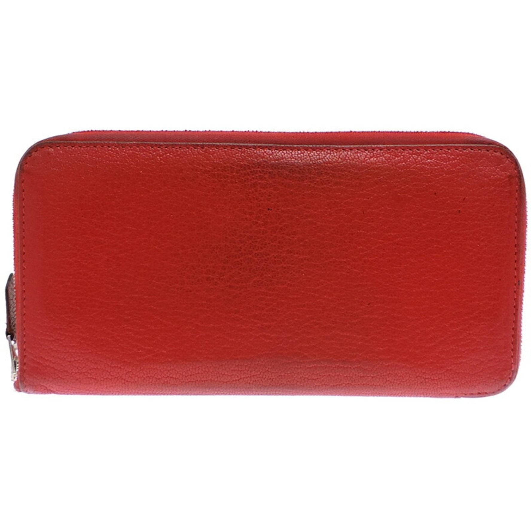 Hermes Azap Long □Q Stamp 2013 Made and Men Wallet Chevre Red
