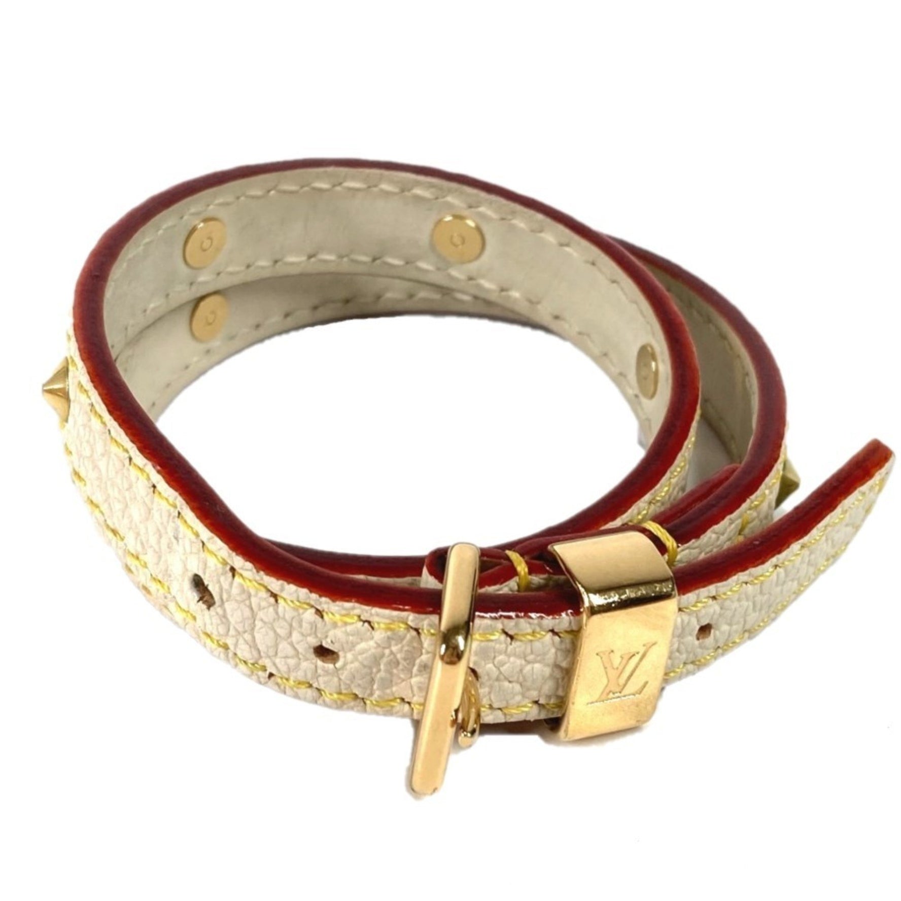 Louis Vuitton Suhali Brass Les Double Tours Bracelet, Leather, Blanc White