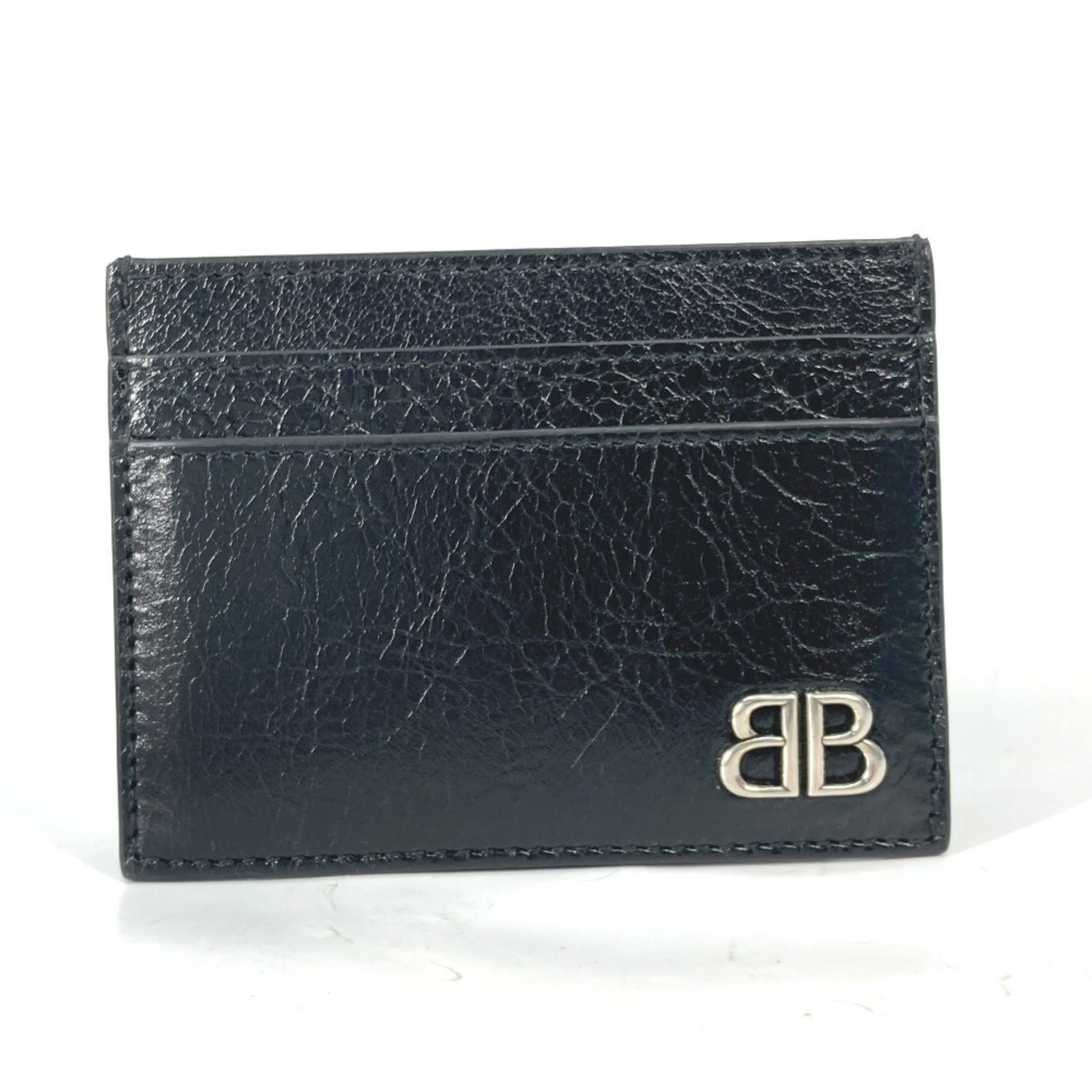 BALENCIAGA BB Business Card Holder Pass Case Holder/Card Leather