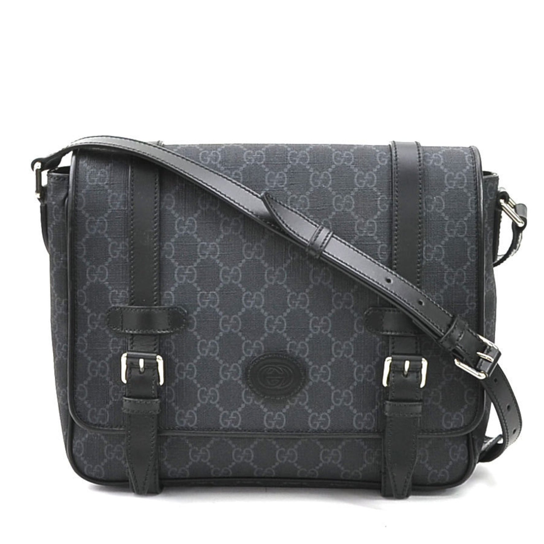 GUCCI Shoulder Bag GG Supreme Black Grey Silver