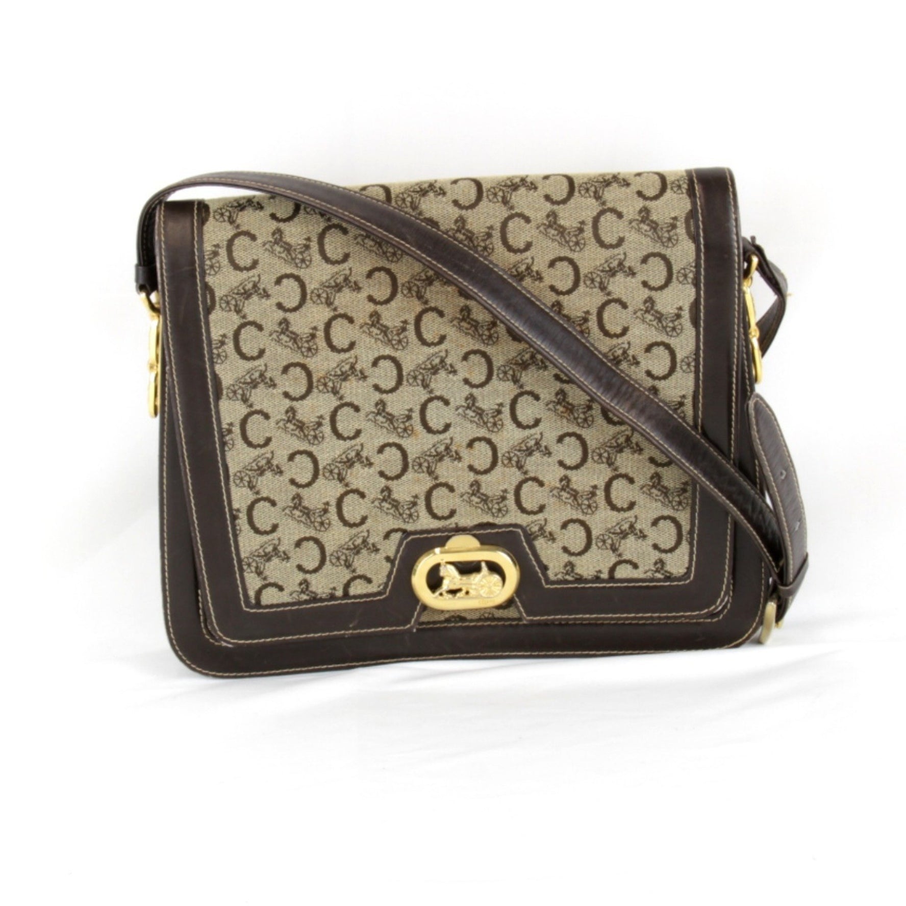 CELINE C Macadam Carriage Hardware Shoulder Bag Canvas Leather