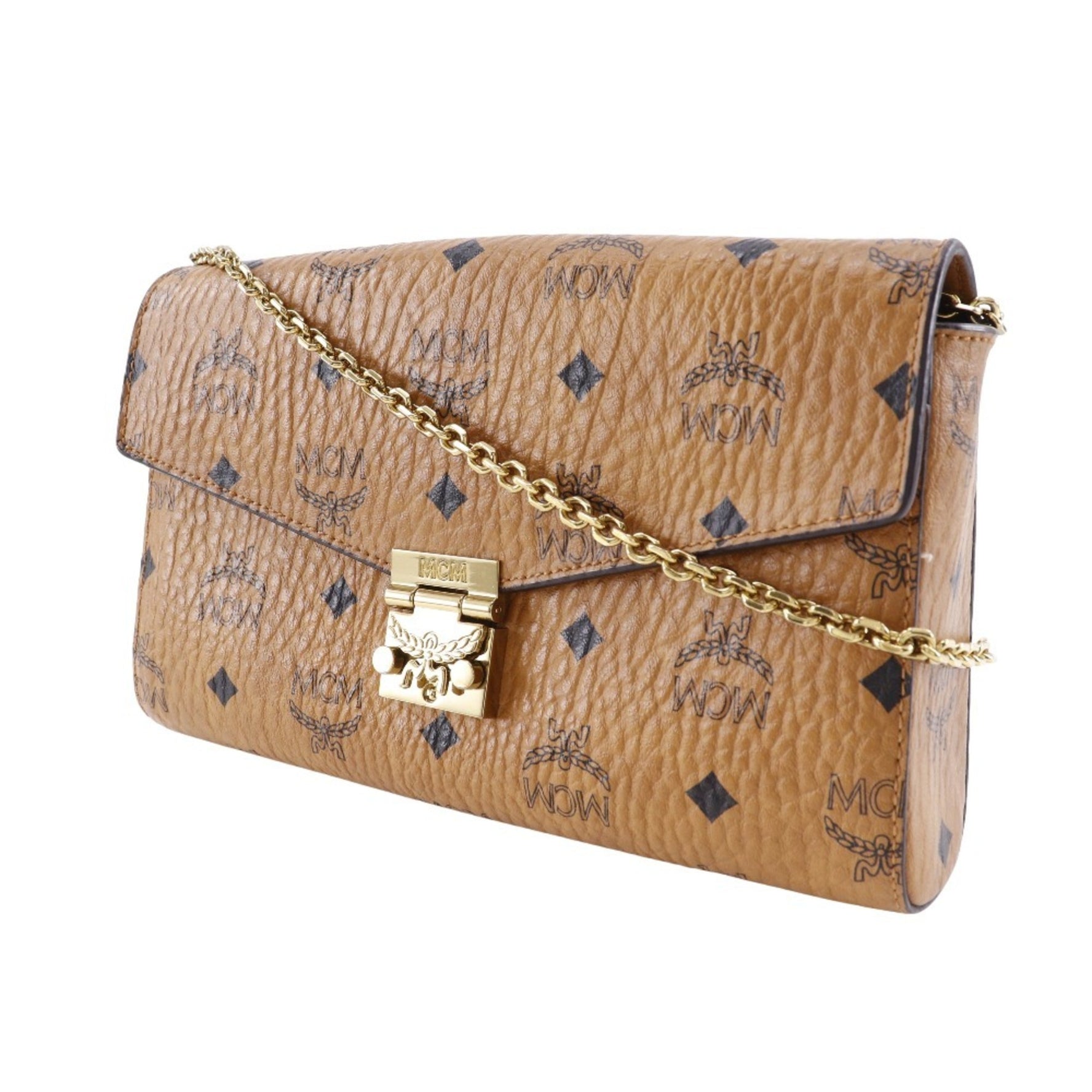 MCM Tracy Medium Shoulder Bag Visetos Clutch MYZ PVC x Leather Snap Lock