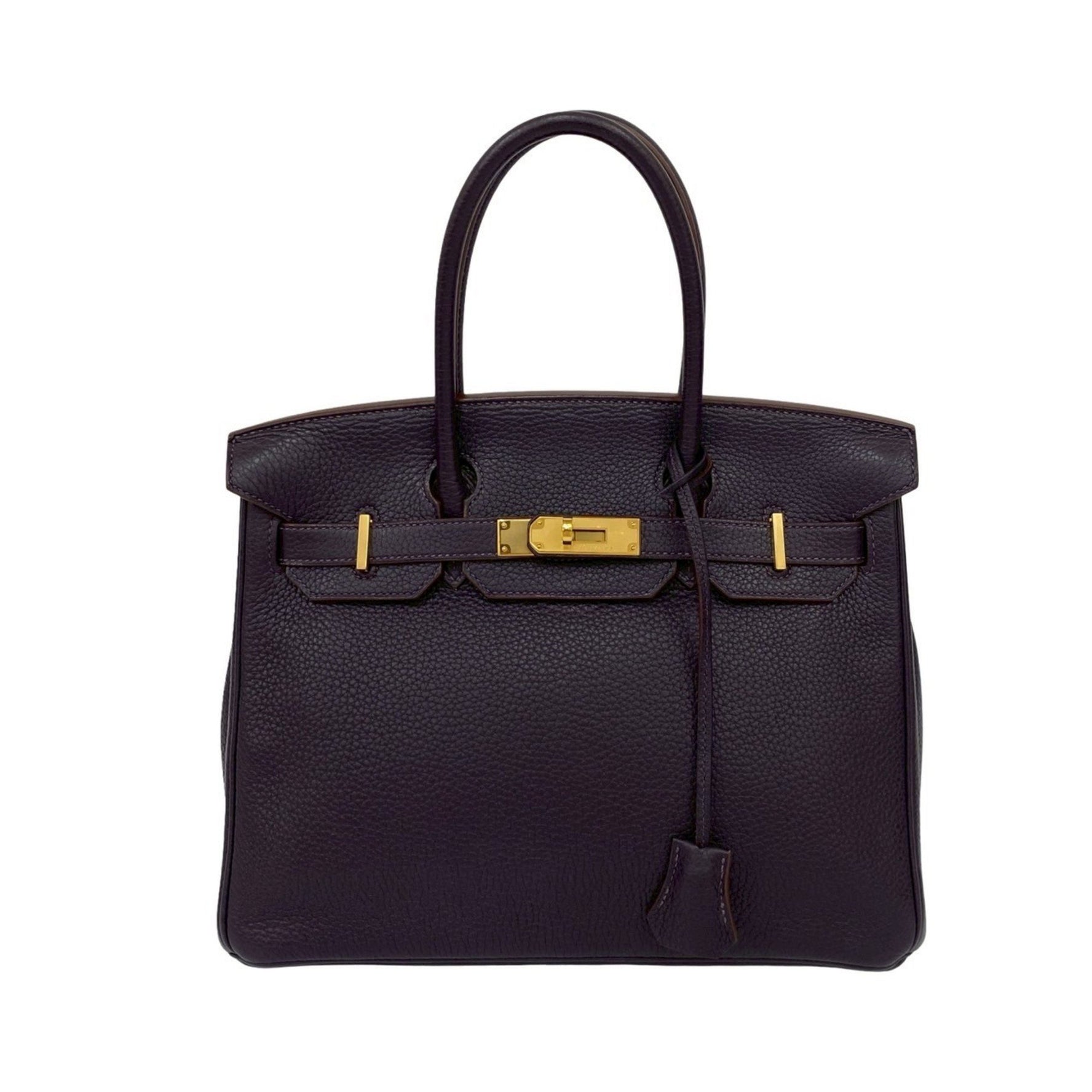 Unused, stored item. □R stamped. HERMES Birkin 30 Taurillon Clemence handbag/tote bag in purple raisin.