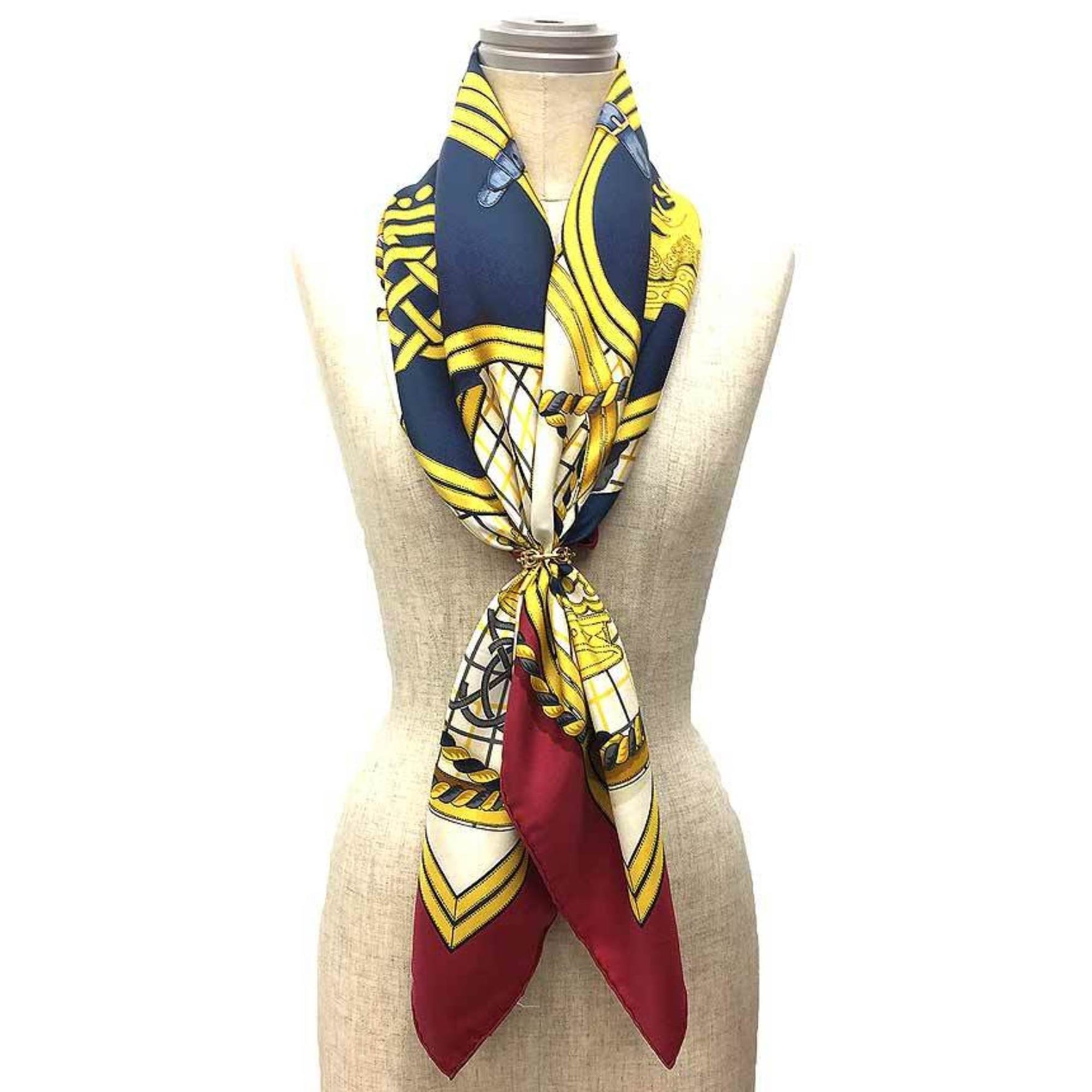 HERMES Scarf Muffler Carre 90 GRANDE TENUE Horse Formal Wear 100% Silk Bordeaux x Ivory