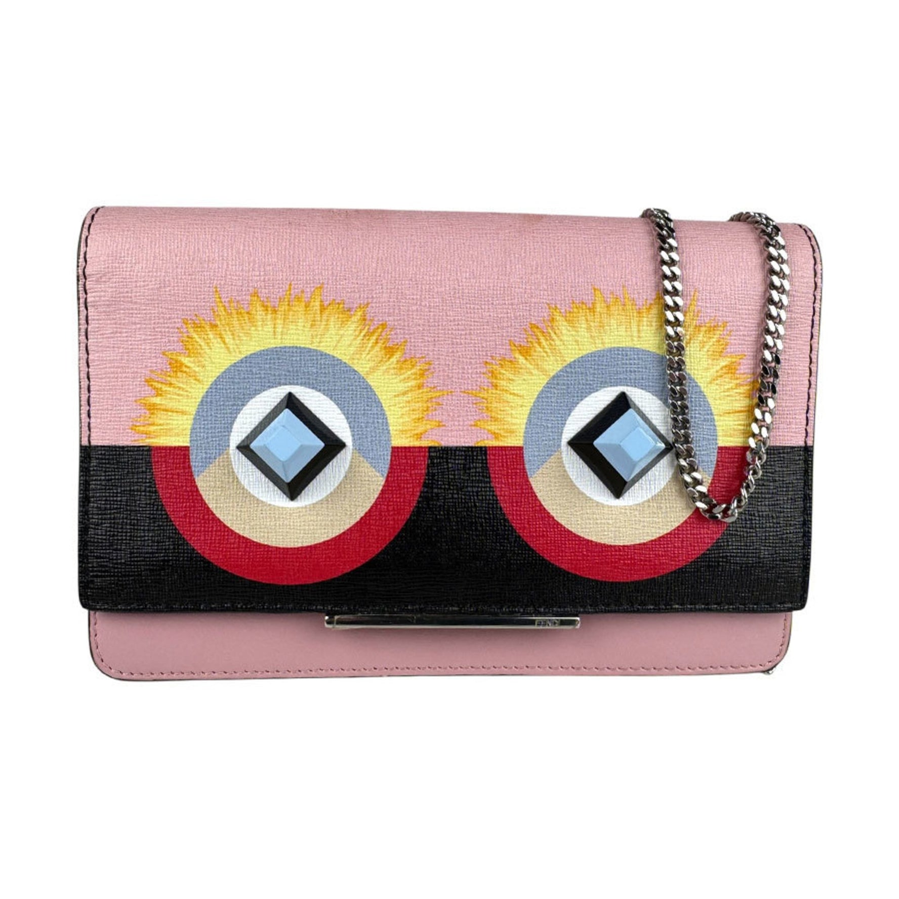 FENDI Monster Wallet Chain Shoulder Bag in Pink, Multicolored Leather and Silver