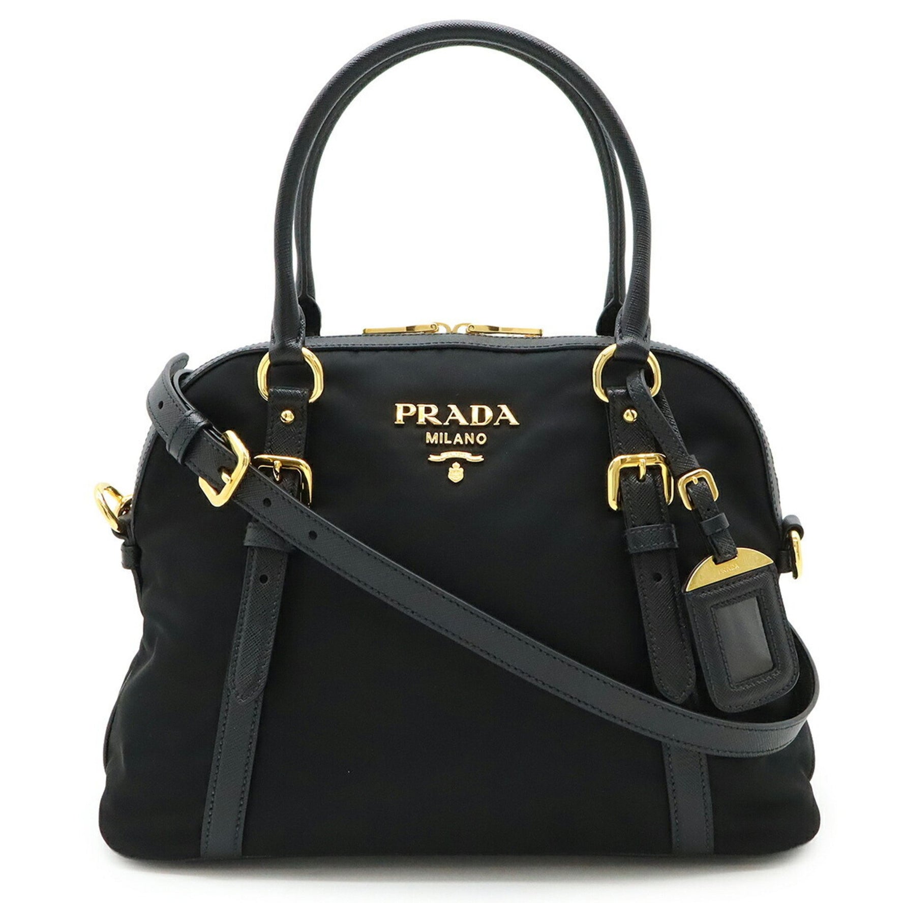 PRADA Handbag Shoulder Bag Nylon Leather NERO