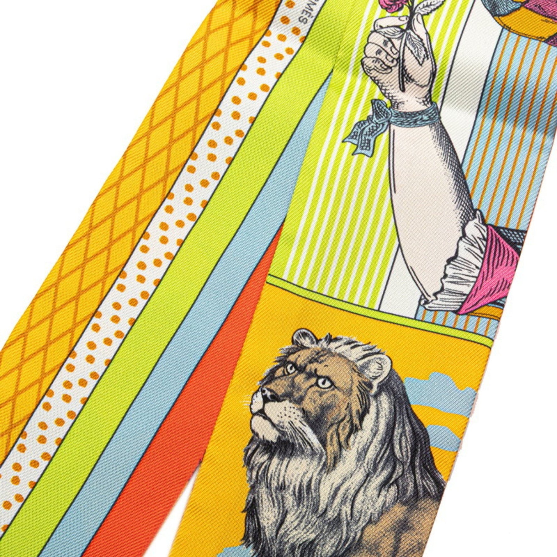 Hermes Twilly GRAND THEATRE NOUVE Grand Theatre Nouveau Scarf Muffler Yellow Pink Multicolor Silk