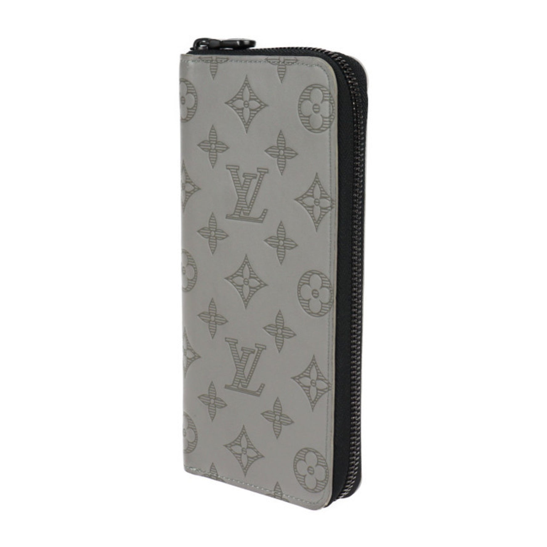 Louis Vuitton Zippy Wallet Vertical Bifold Monogram Shadow Guri Gray Black Metal Round Zipper Long