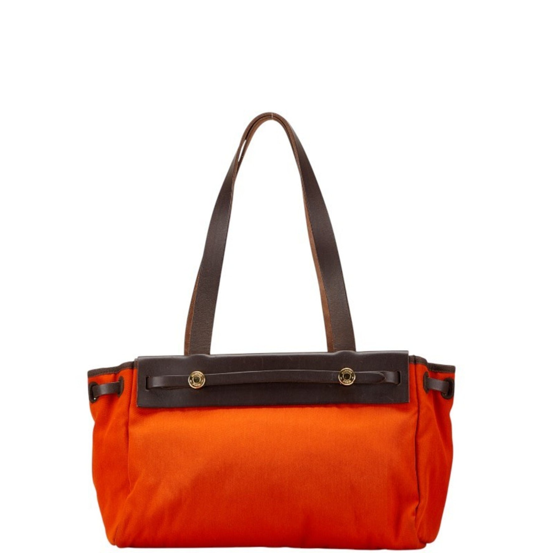 Hermes Hermès Air Bag Cabas PM Tote in Orange and Brown Toile Officier Leather