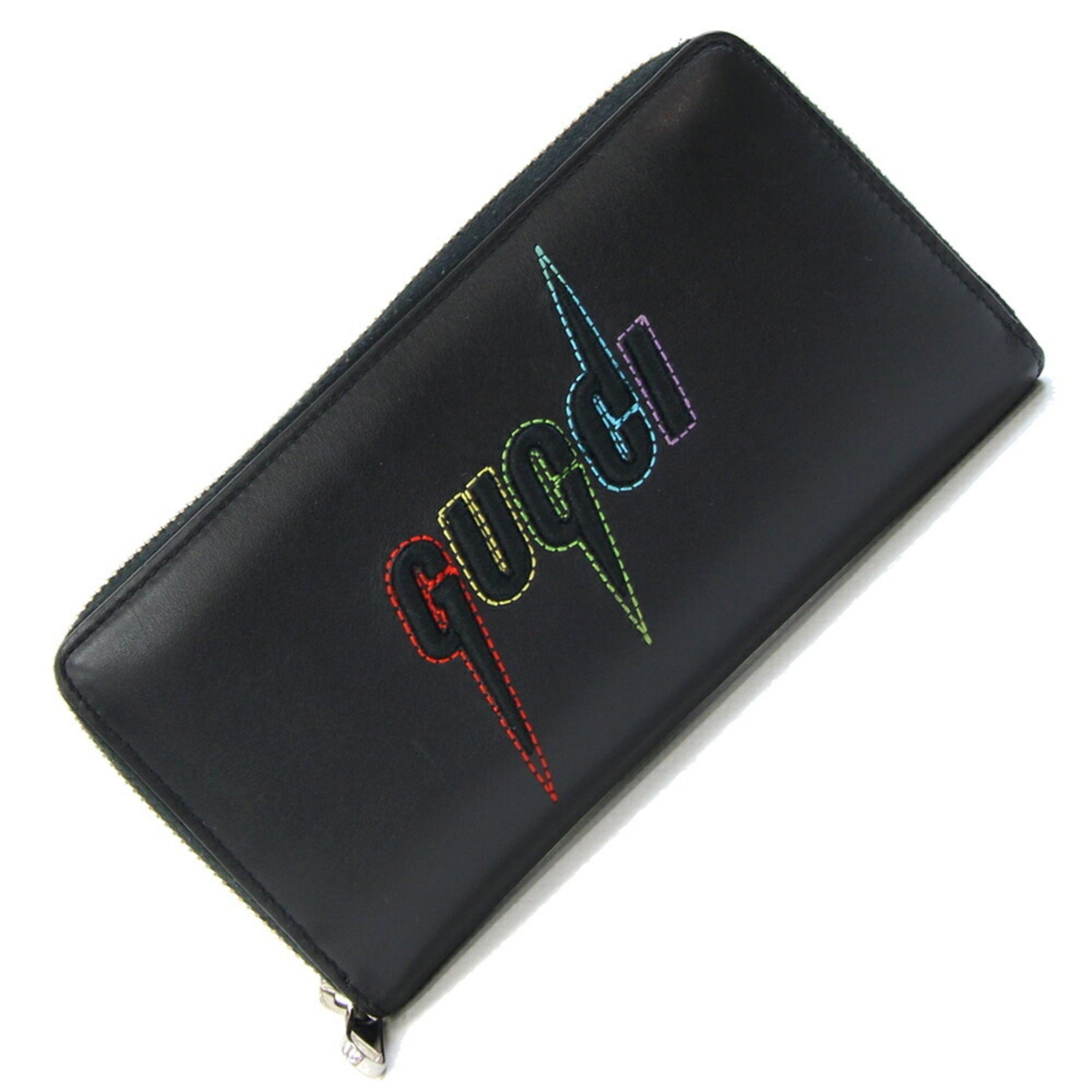 Gucci Round Long Wallet Blade Embroidery Leather Zip Stitch Multicolor