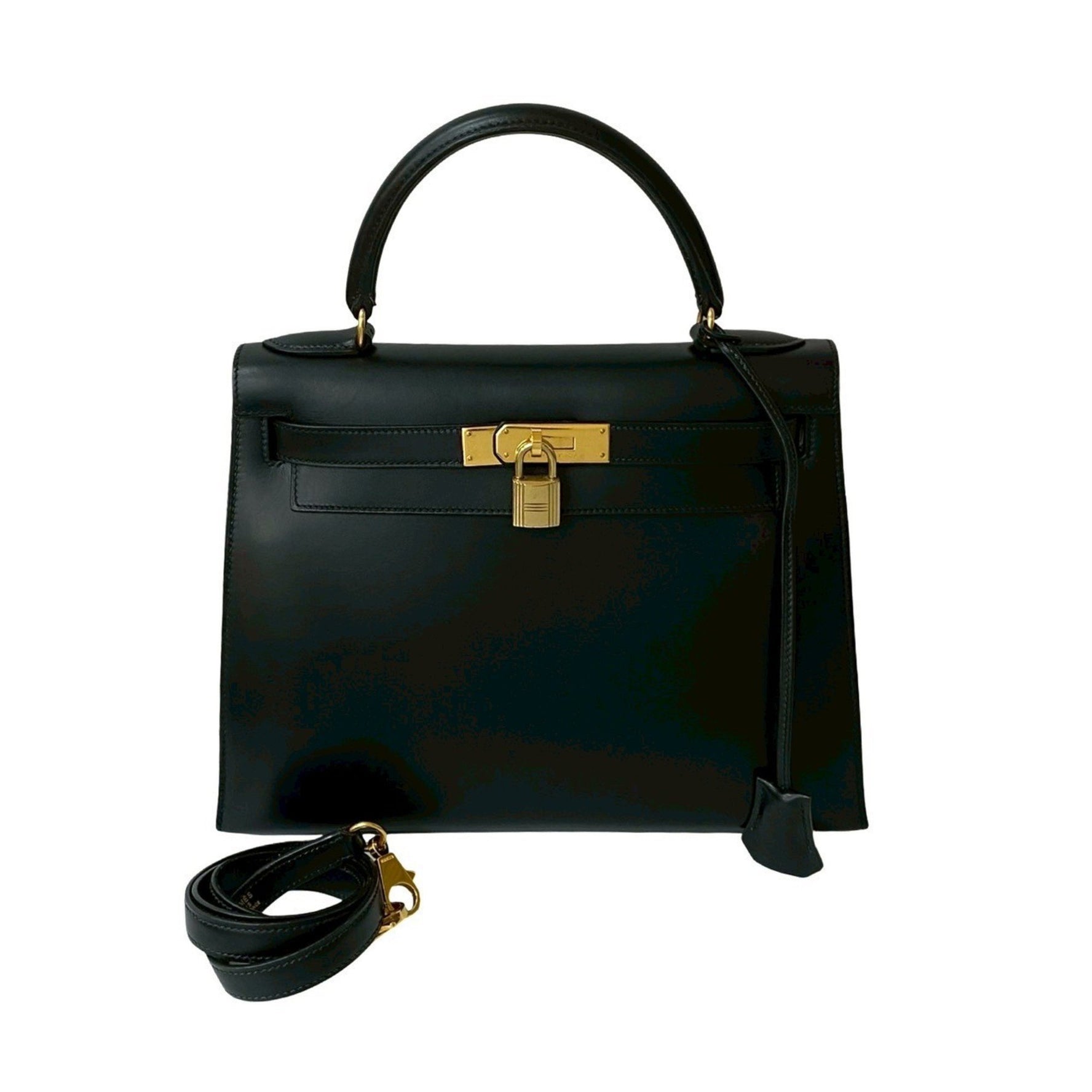 HERMES Kelly 28 Box Calf Leather Genuine Handbag/Shoulder Bag