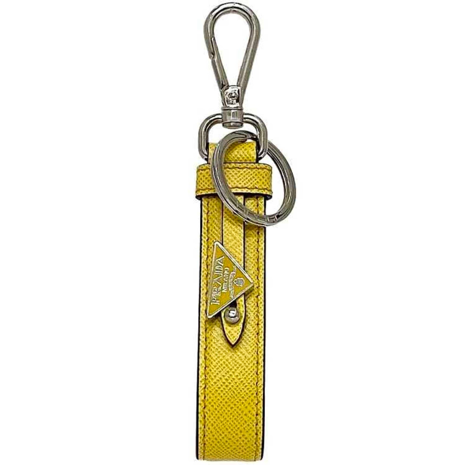 Prada Keychain Unused Saffiano Leather Metal Triangle Plate Keyring Charm Men's