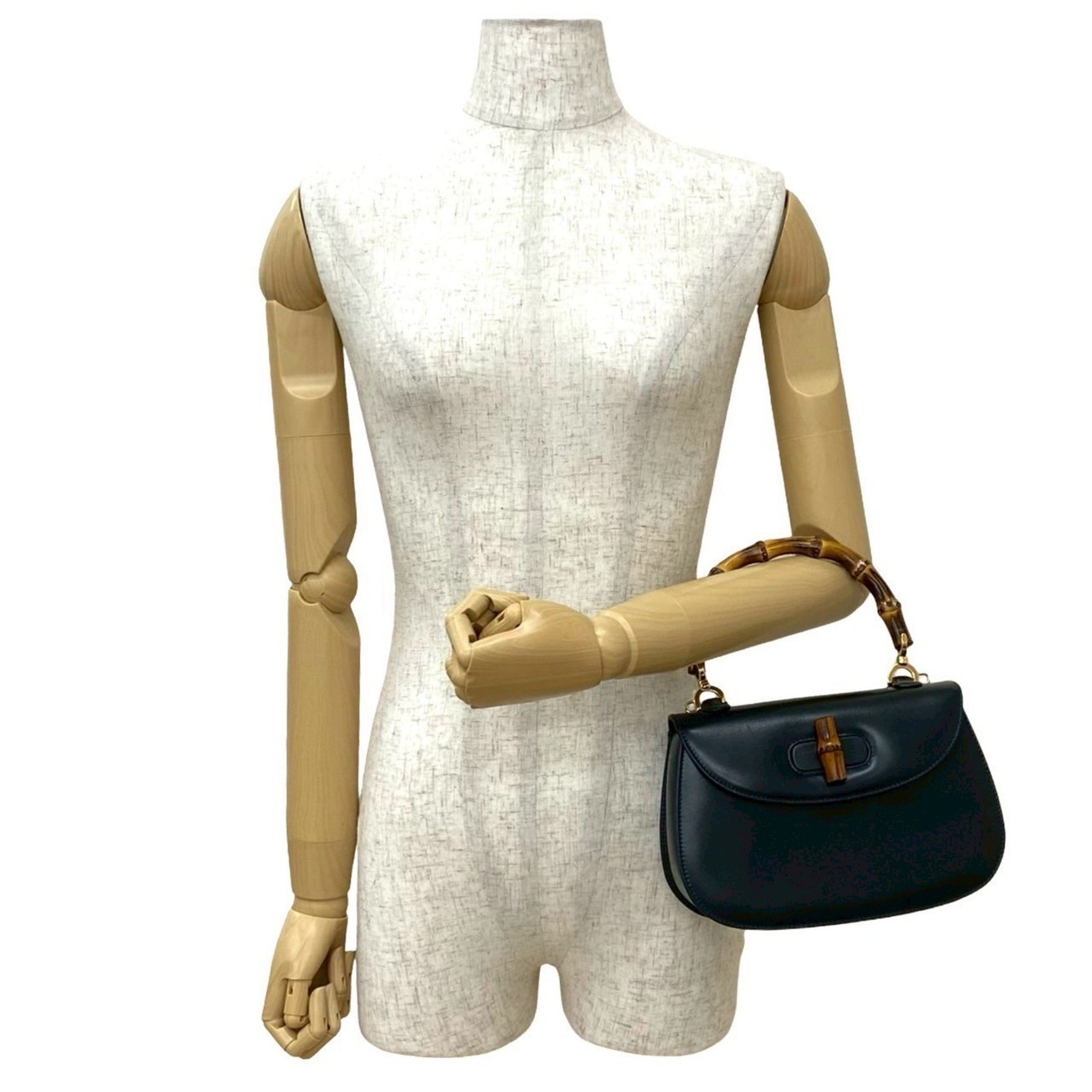 GUCCI Old Bamboo Turnlock Calfskin Leather Handbag Tote Bag