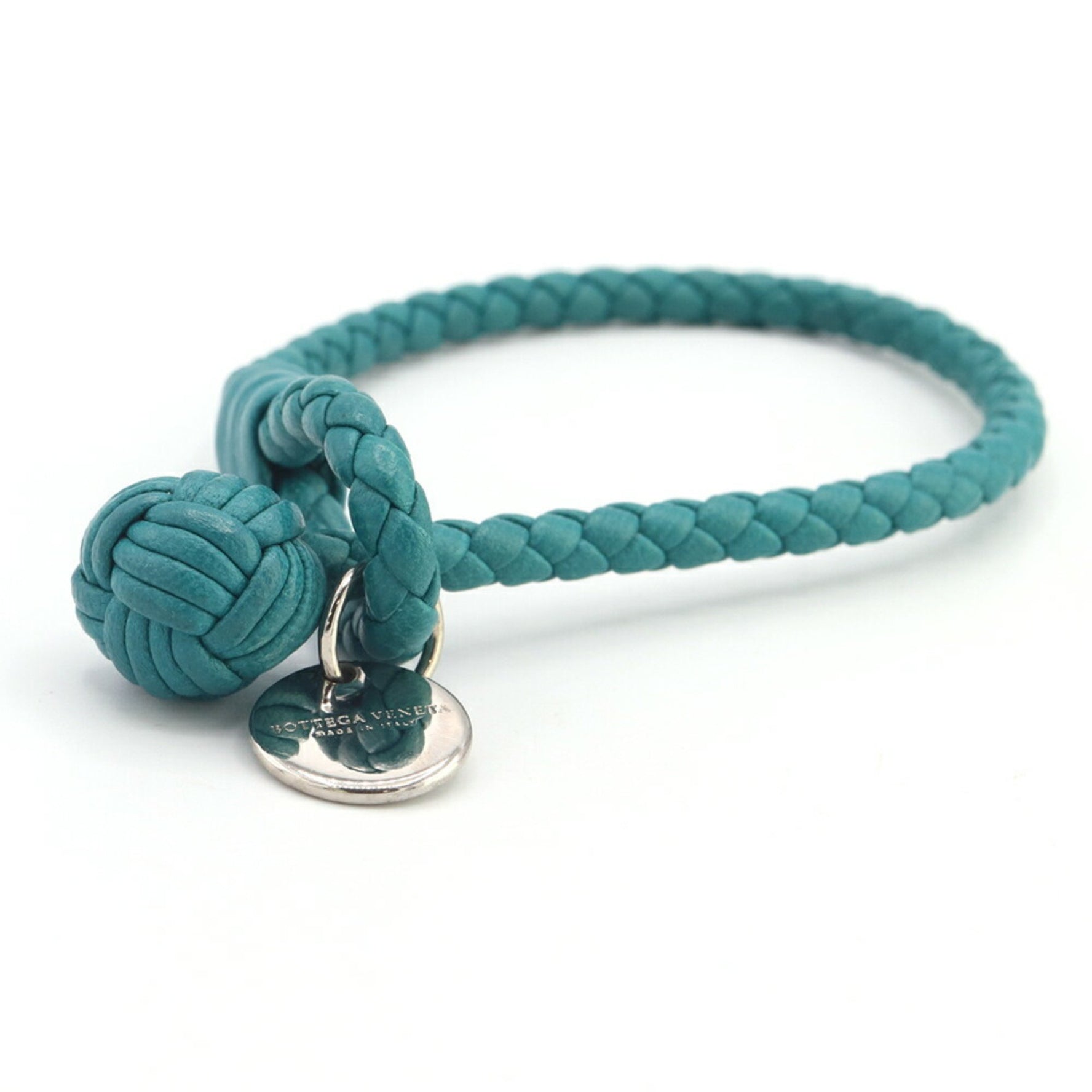 Bottega Veneta Intrecciato Bracelet Blue-Green Leather Bangle