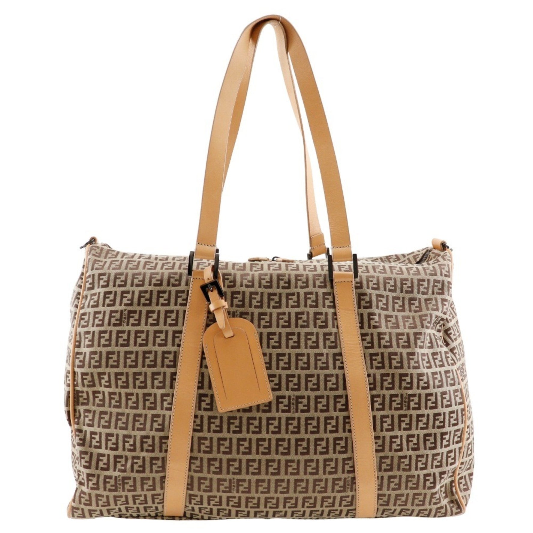 FENDI Zucchino Boston Bag Nylon Canvas x Leather Double Unisex