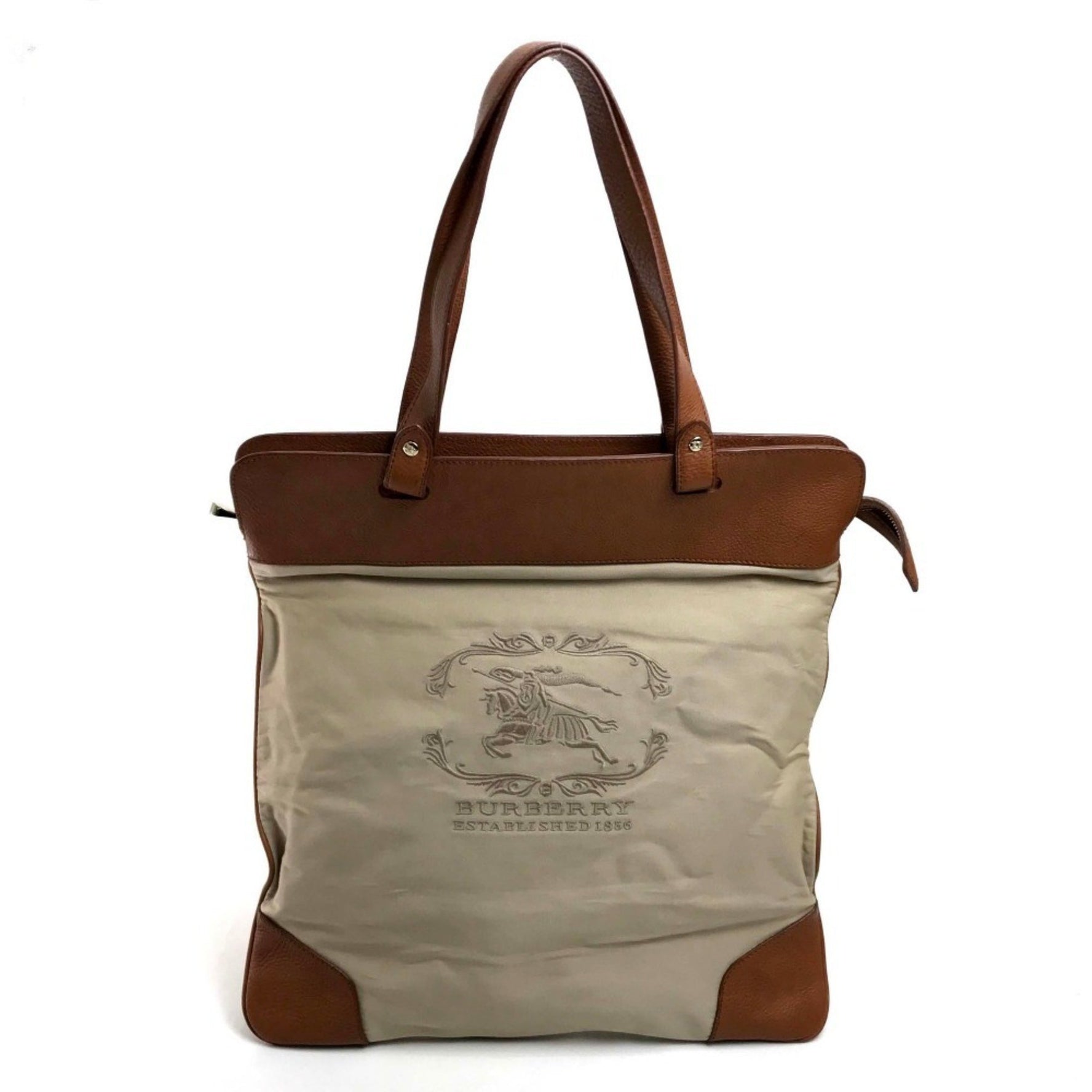 BURBERRY Shoulder Tote Bag Canvas Leather Beige Men's