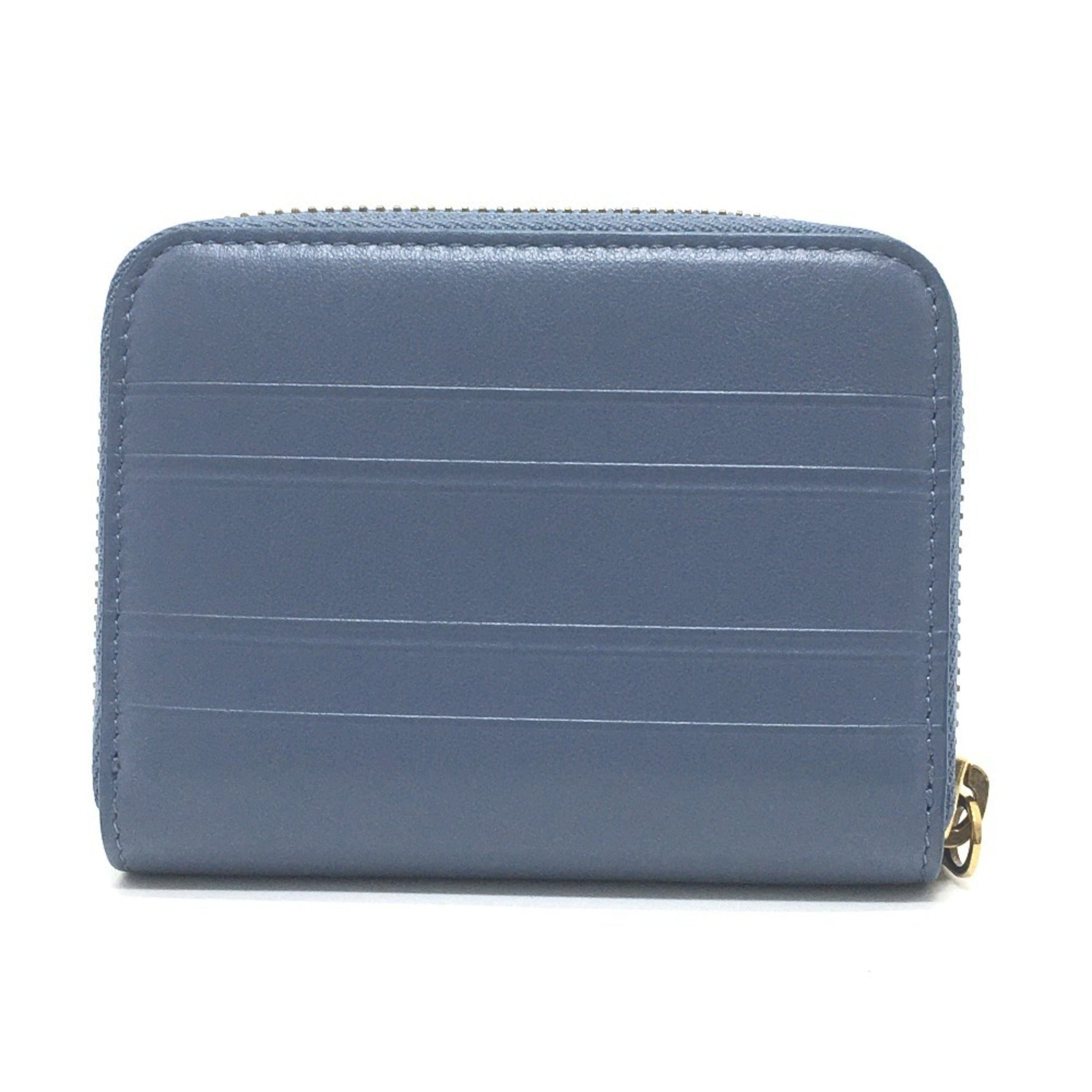 Christian Dior Dior Striped Wallet Round Zipper Coin Case Leather Ladies Denim