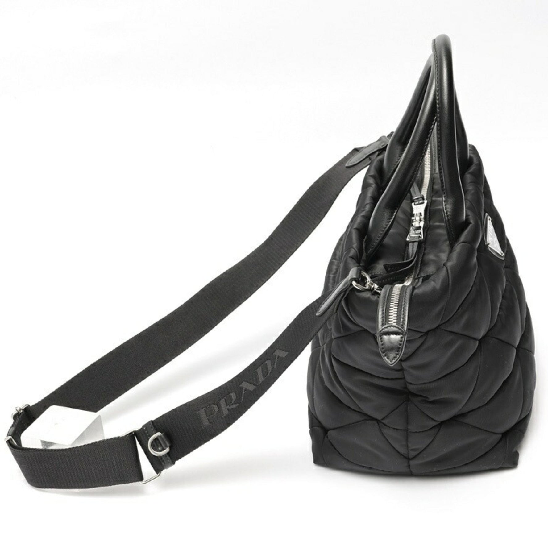 PRADA Medium Padded Re-Nylon x Leather Tote Bag Nylon