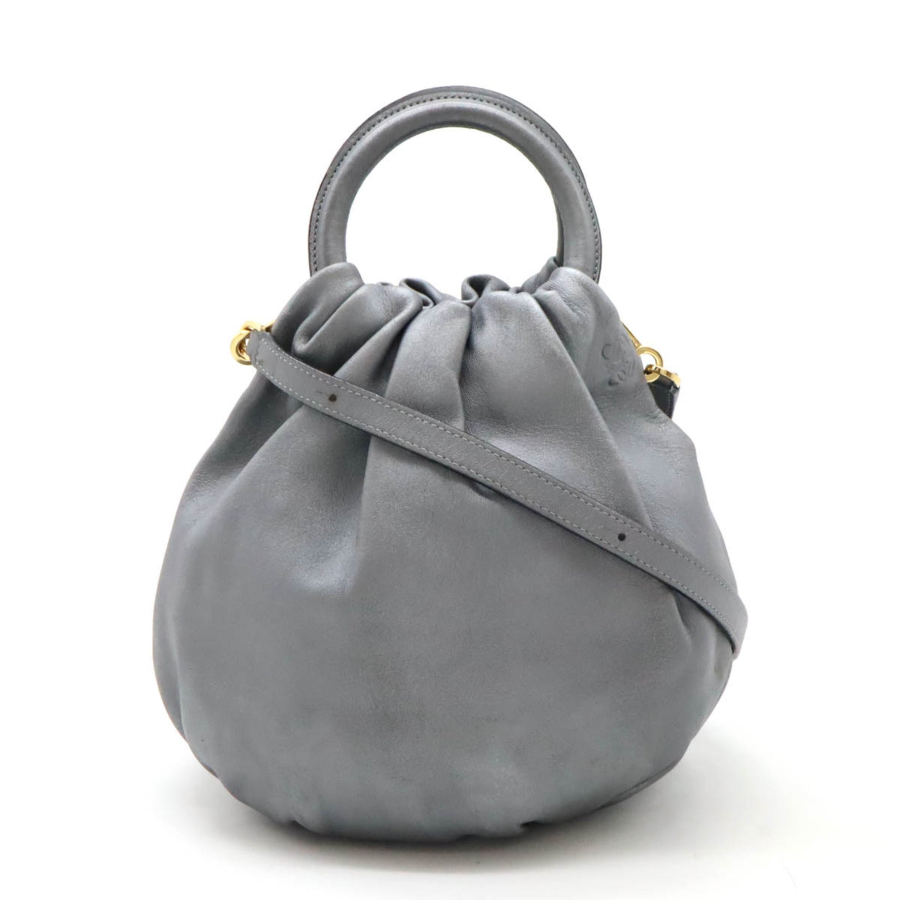 LOEWE Anagram Bounce Bag Handbag Shoulder Leather Metallic Grey
