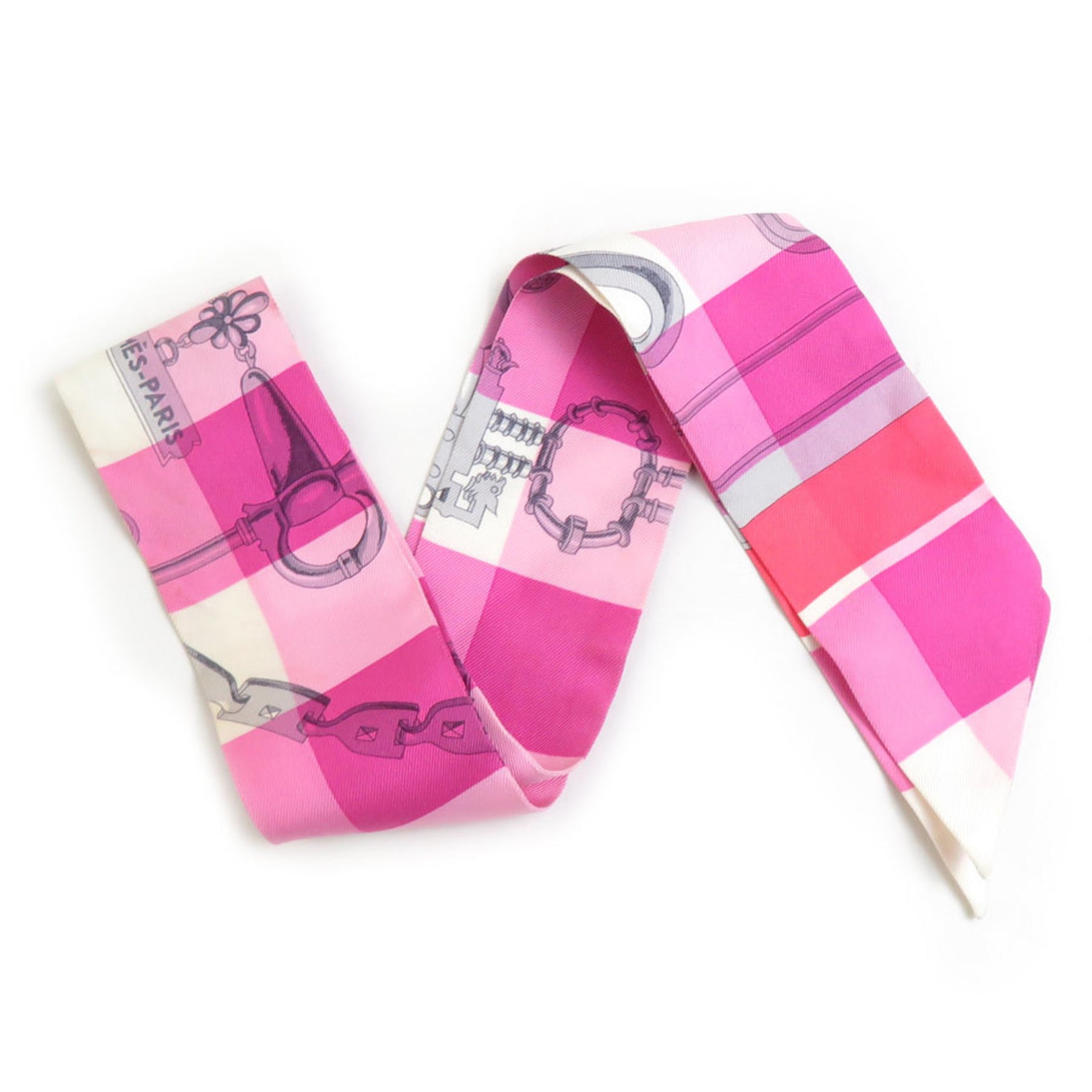 Hermes Scarf/Muffler Twilly Silk Pink Purple White