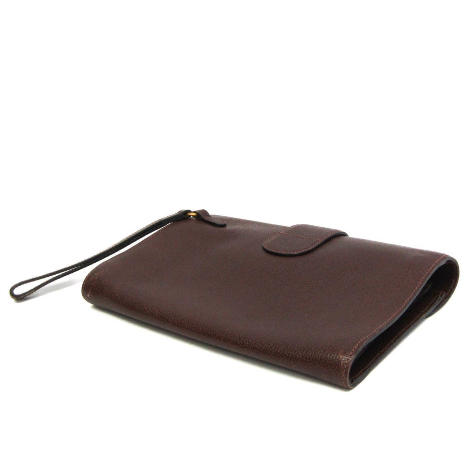 Delvaux Men,Women Leather Clutch Bag Brown