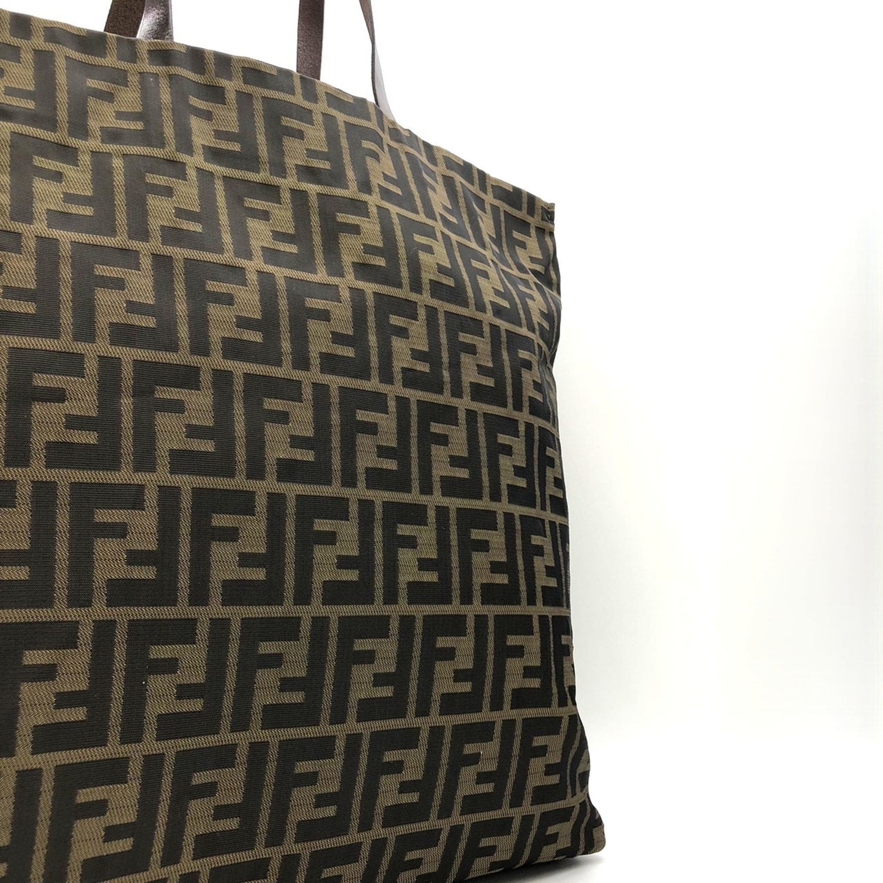 FENDI 71 Tote Bag in Zucca Nylon Canvas and Leather, Brown Khaki