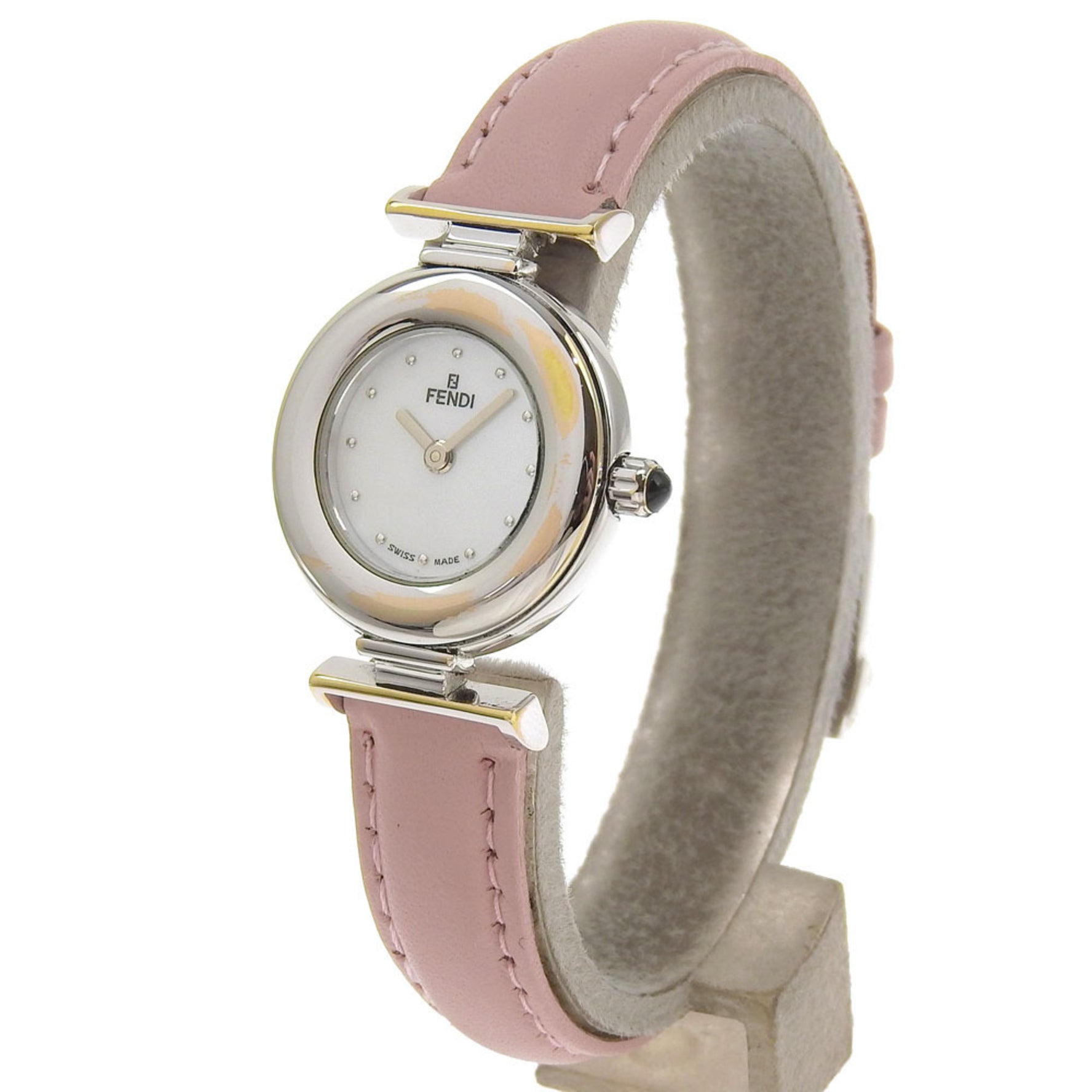 FENDI Watch Stainless Steel x Embossed Leather Quartz Analog Display White Shell Dial