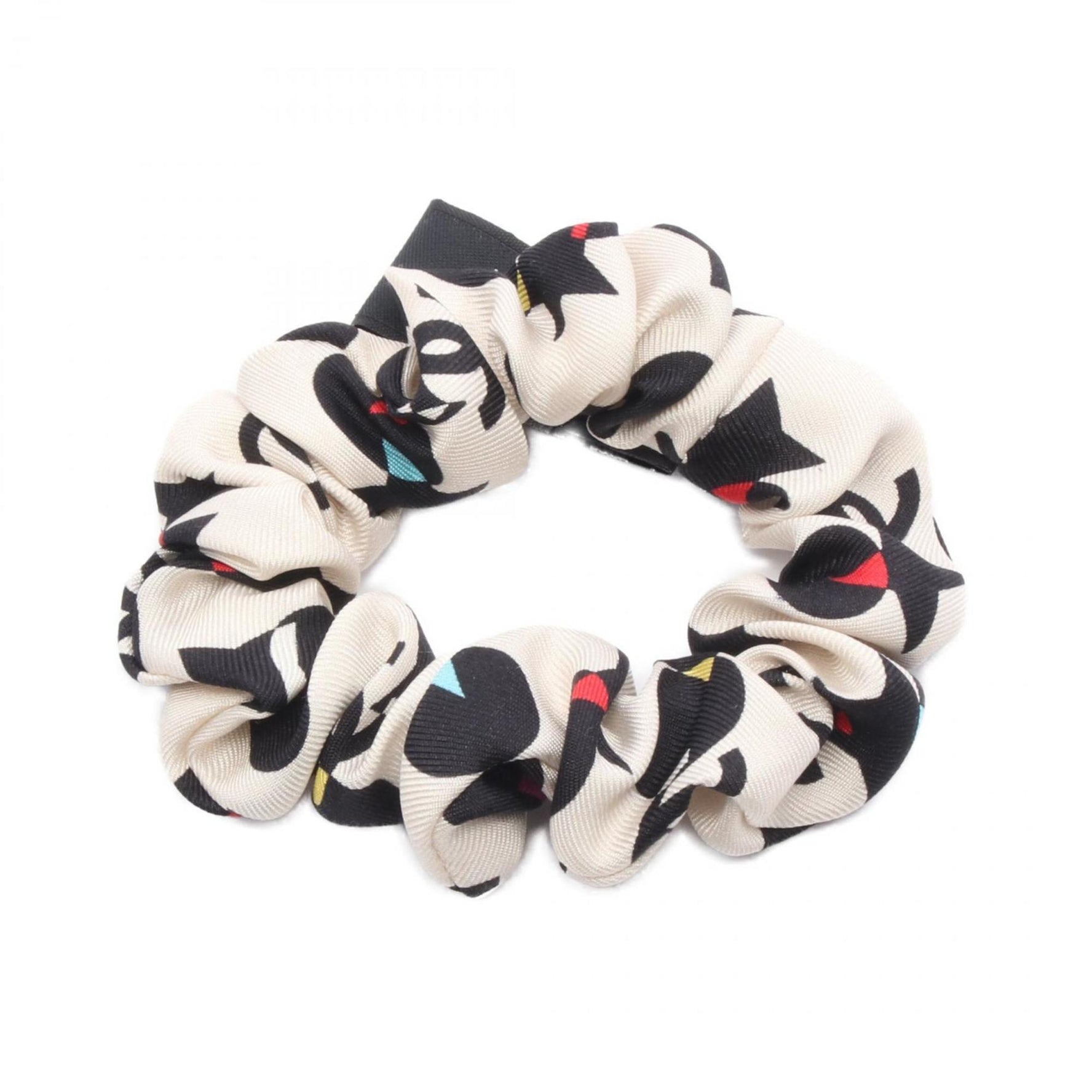 CHANEL Scrunchie Accessory, Silk, Ivory, Black, Multicolor