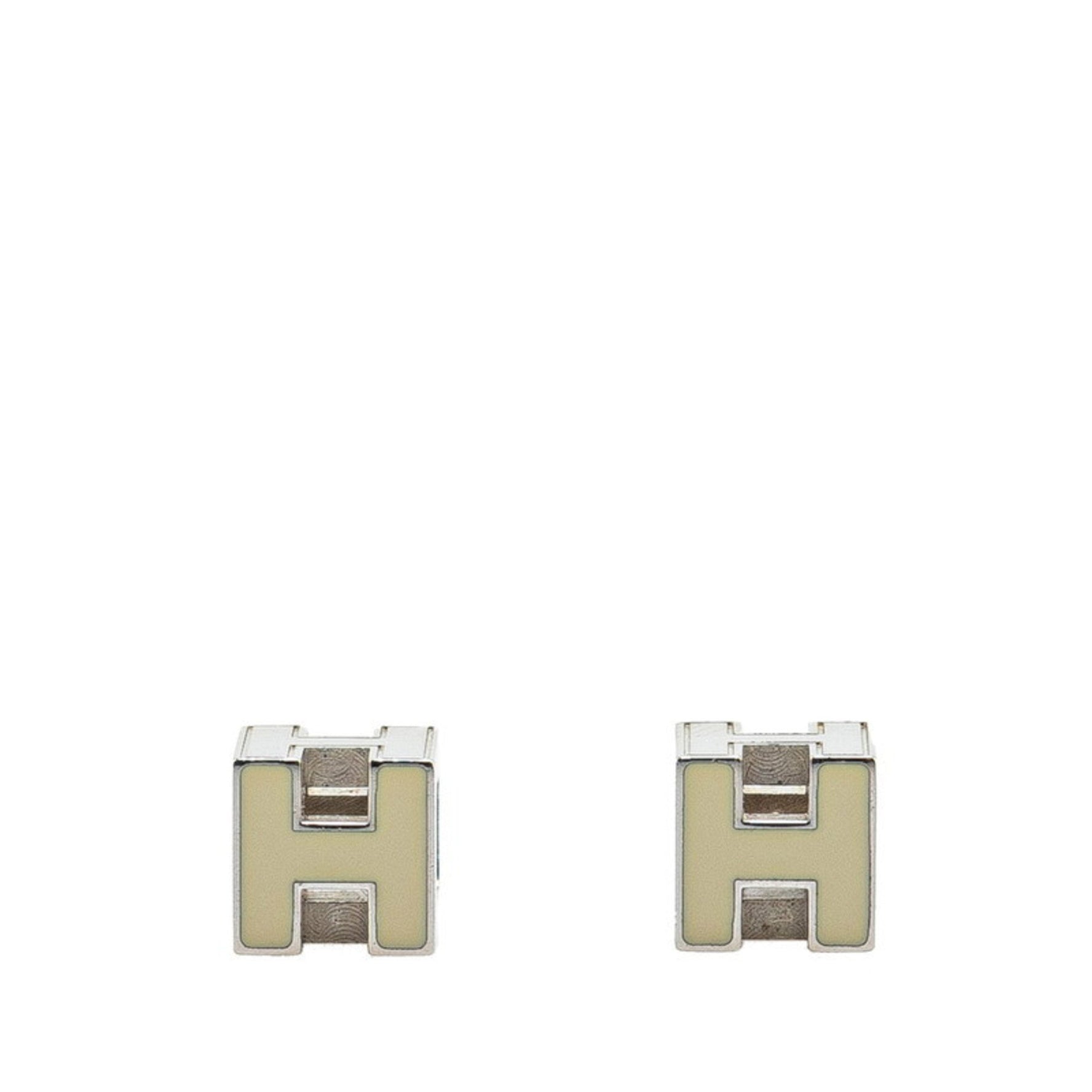 Hermes Hermès Cage de H Cube Stud Earrings in Silver and Off-White Metal