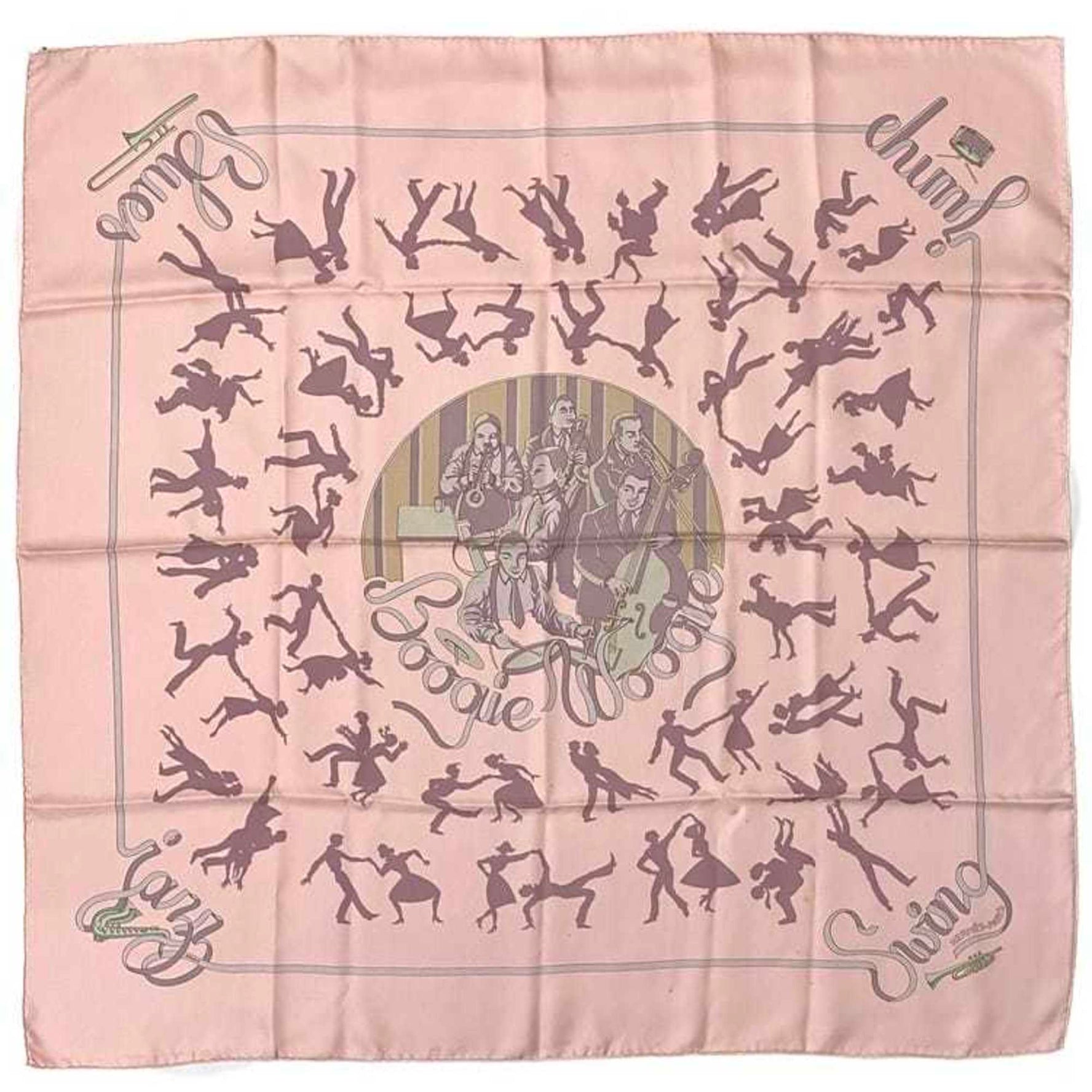 Hermes Scarf Muffler Carre 90 Pink Gray Boogie Woogie Silk 100% Large Jazz