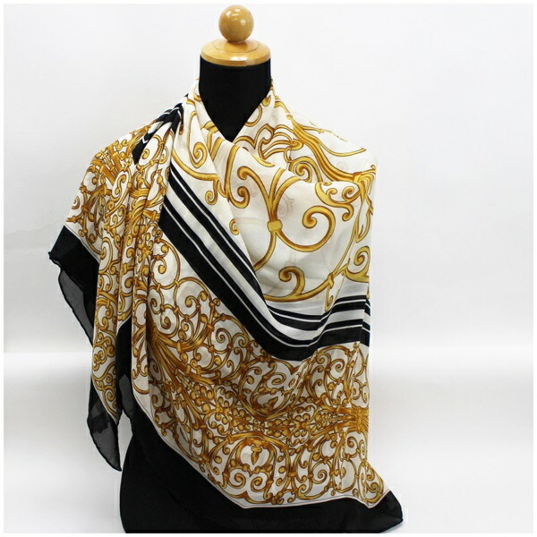 Christian Dior Large Silk Scarf Muffler Black x White Chiffon