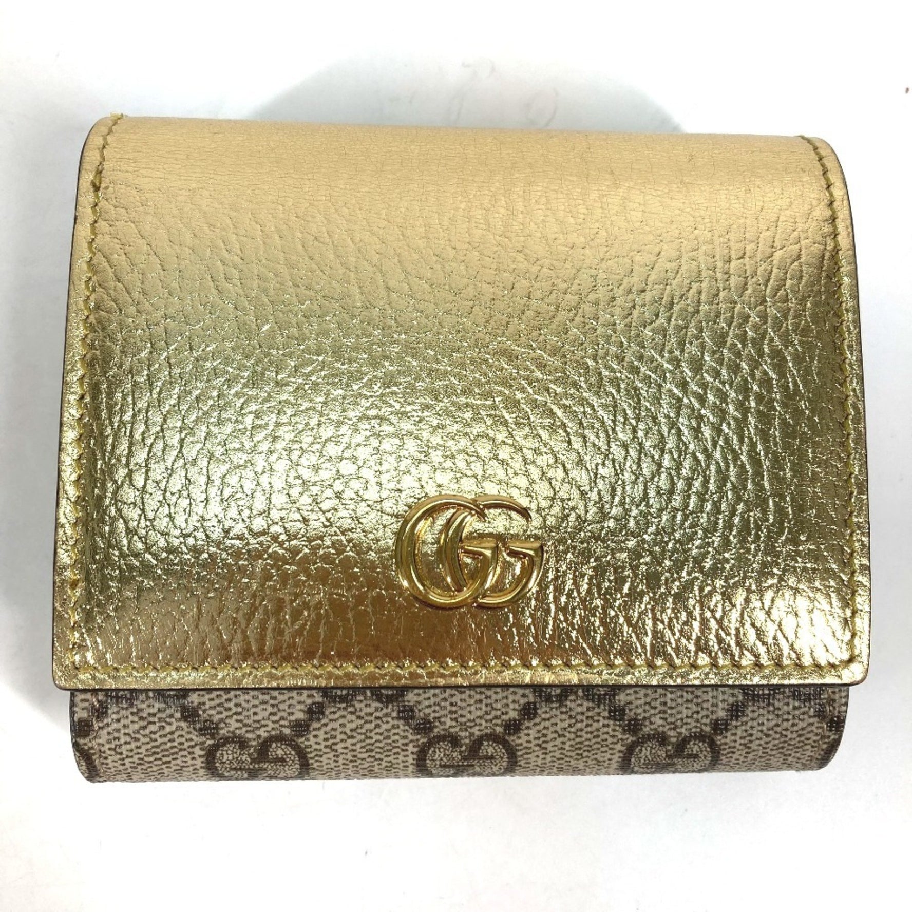 GUCCI Compact Wallet GG Marmont Bifold Leather Gold
