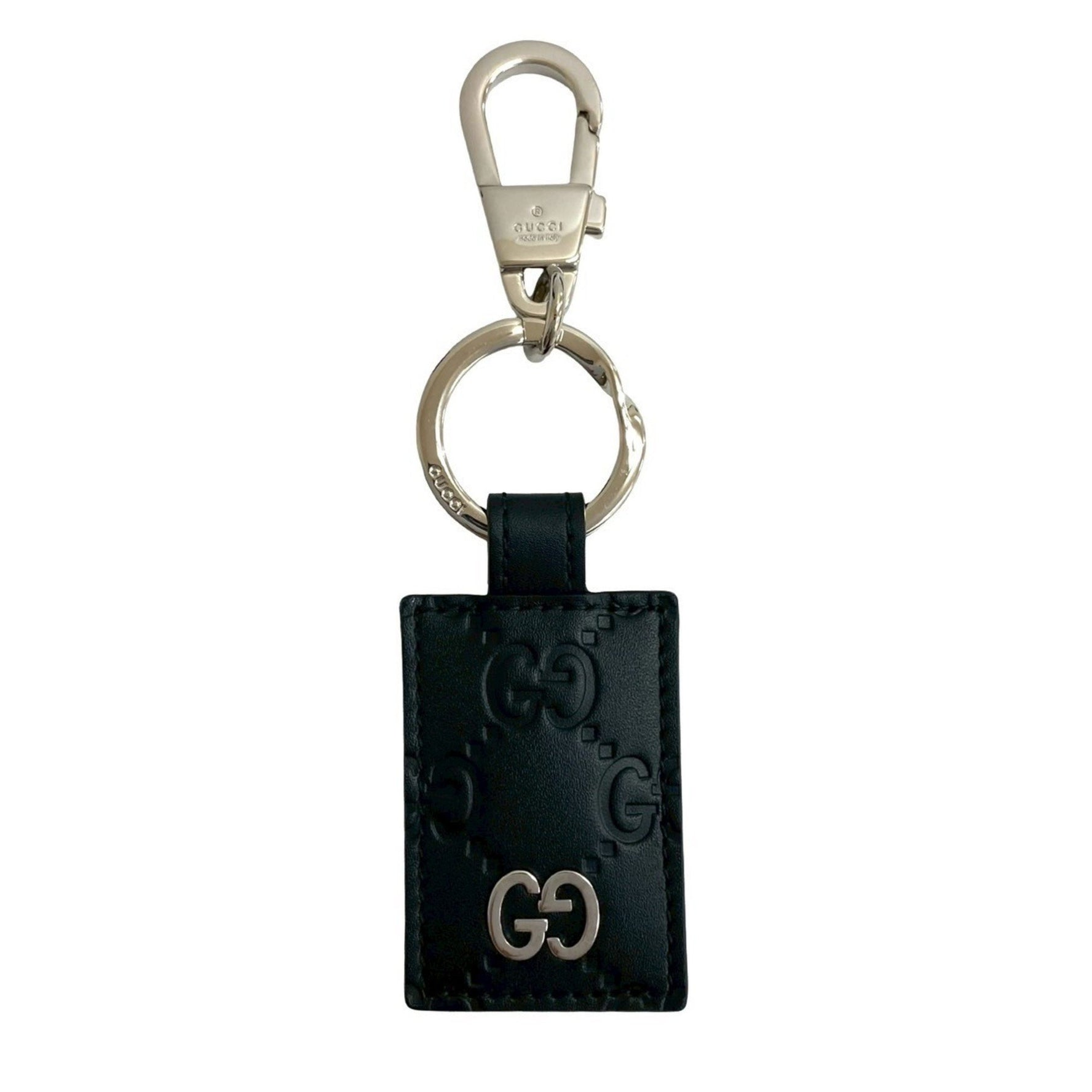 GUCCI Durian Guccissima GG Logo Leather Key Ring Charm in Black and Silver