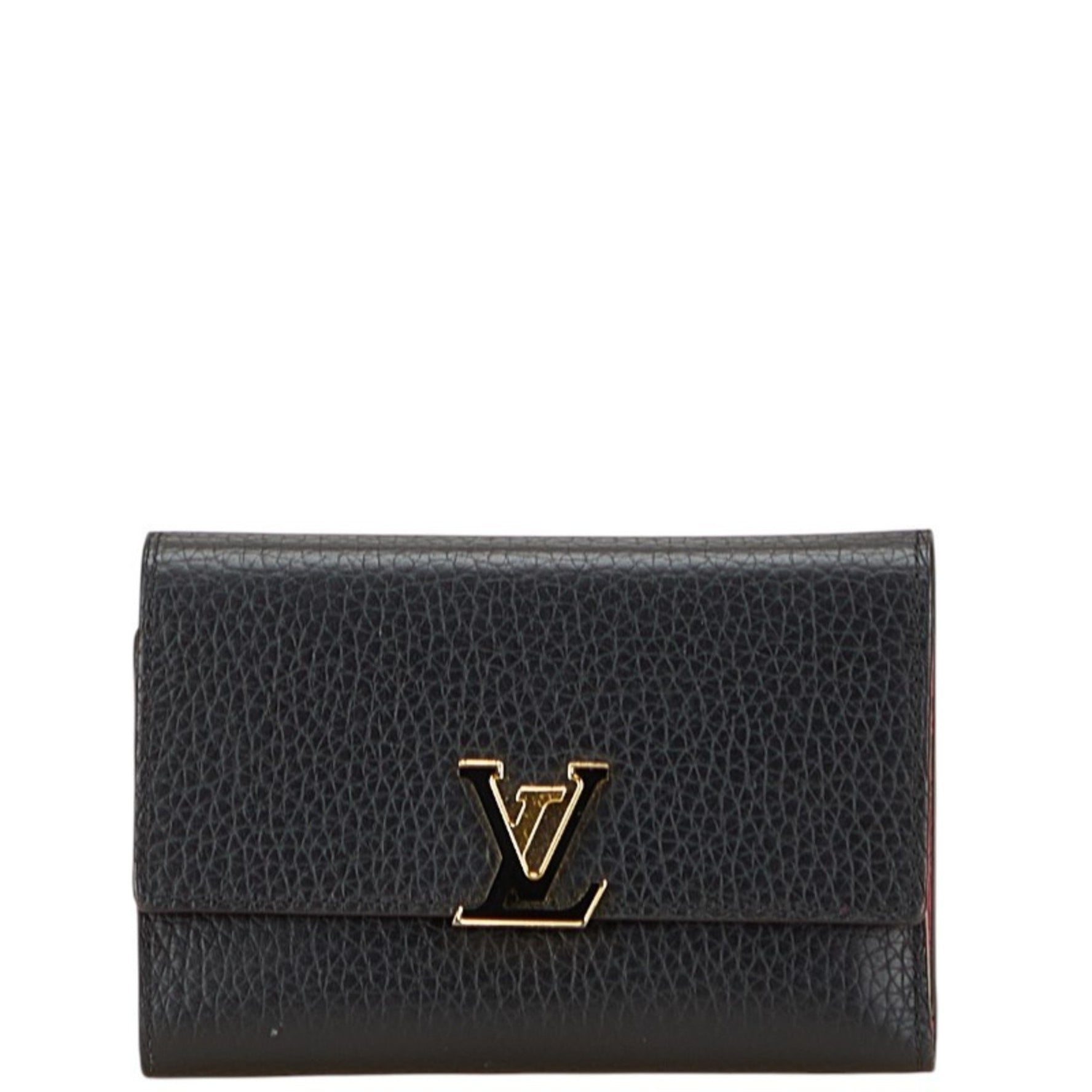 Louis Vuitton Portefeuille Capucines Compact Tri-fold Wallet Noir Hot Pink Black Leather LOUIS VUITTON