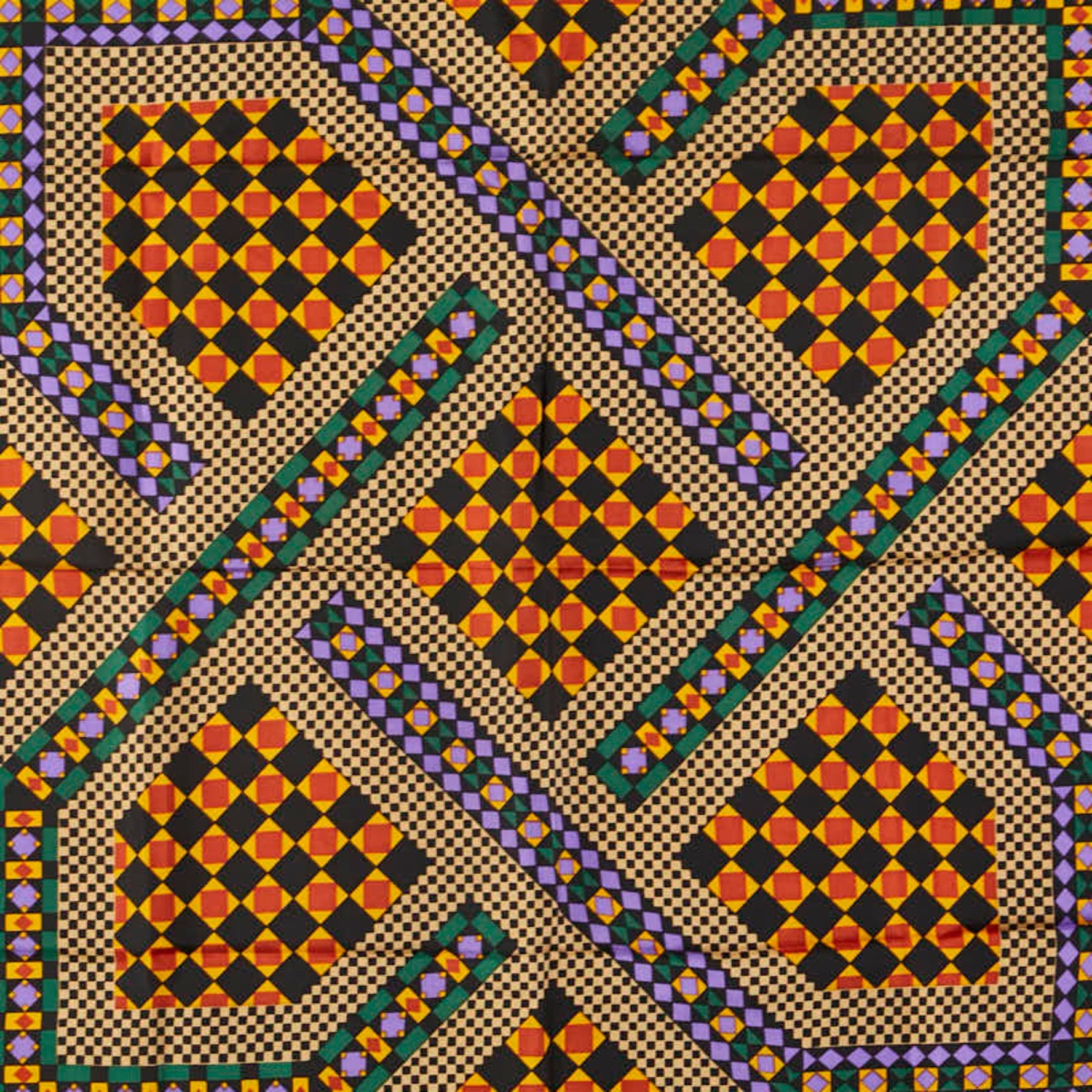 Saint Laurent geometric motif scarf, beige, black, multicolor, silk, SAINT LAURENT