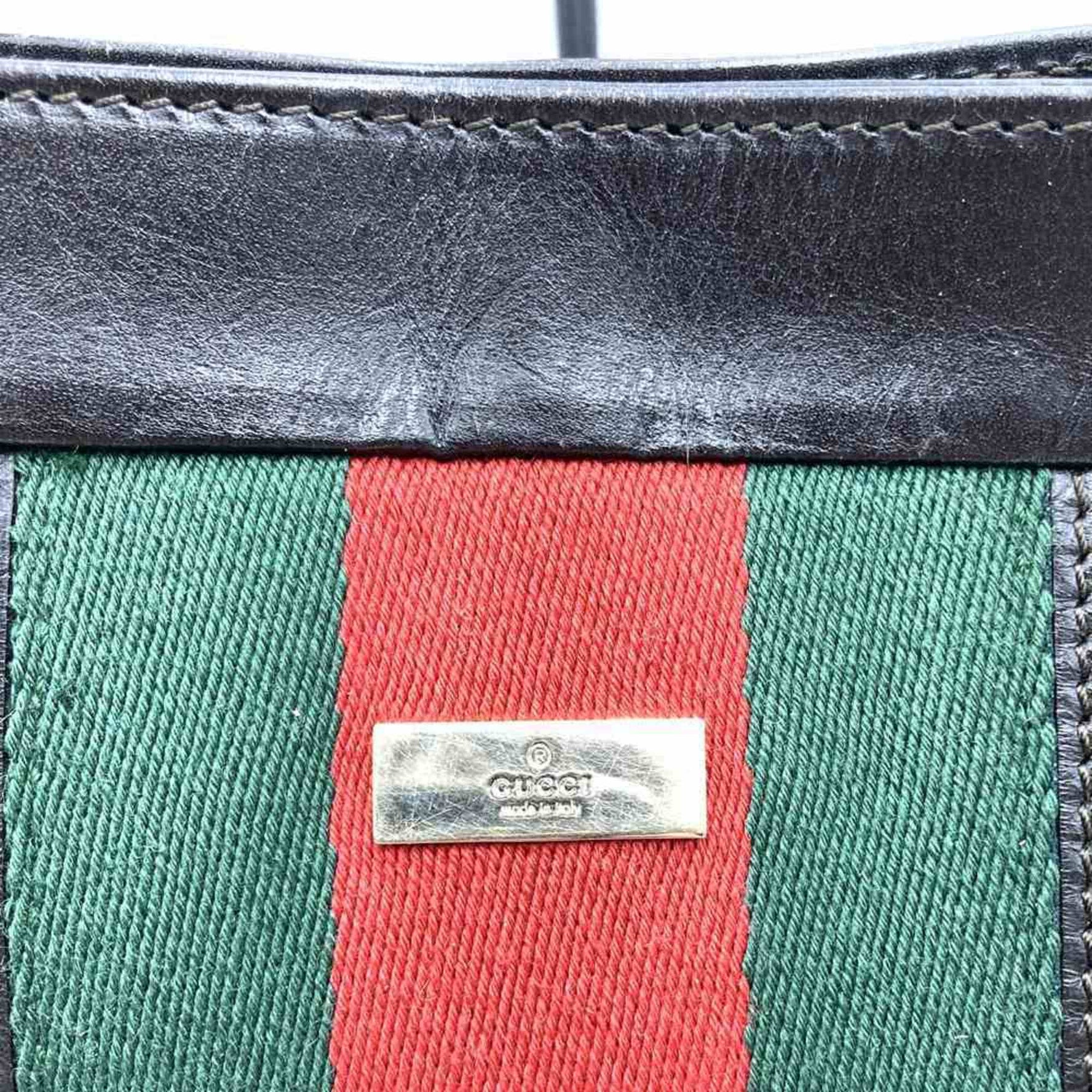 GUCCI 001 4231 Shoulder Bag Sherry Line Canvas Leather Multicolor Brown