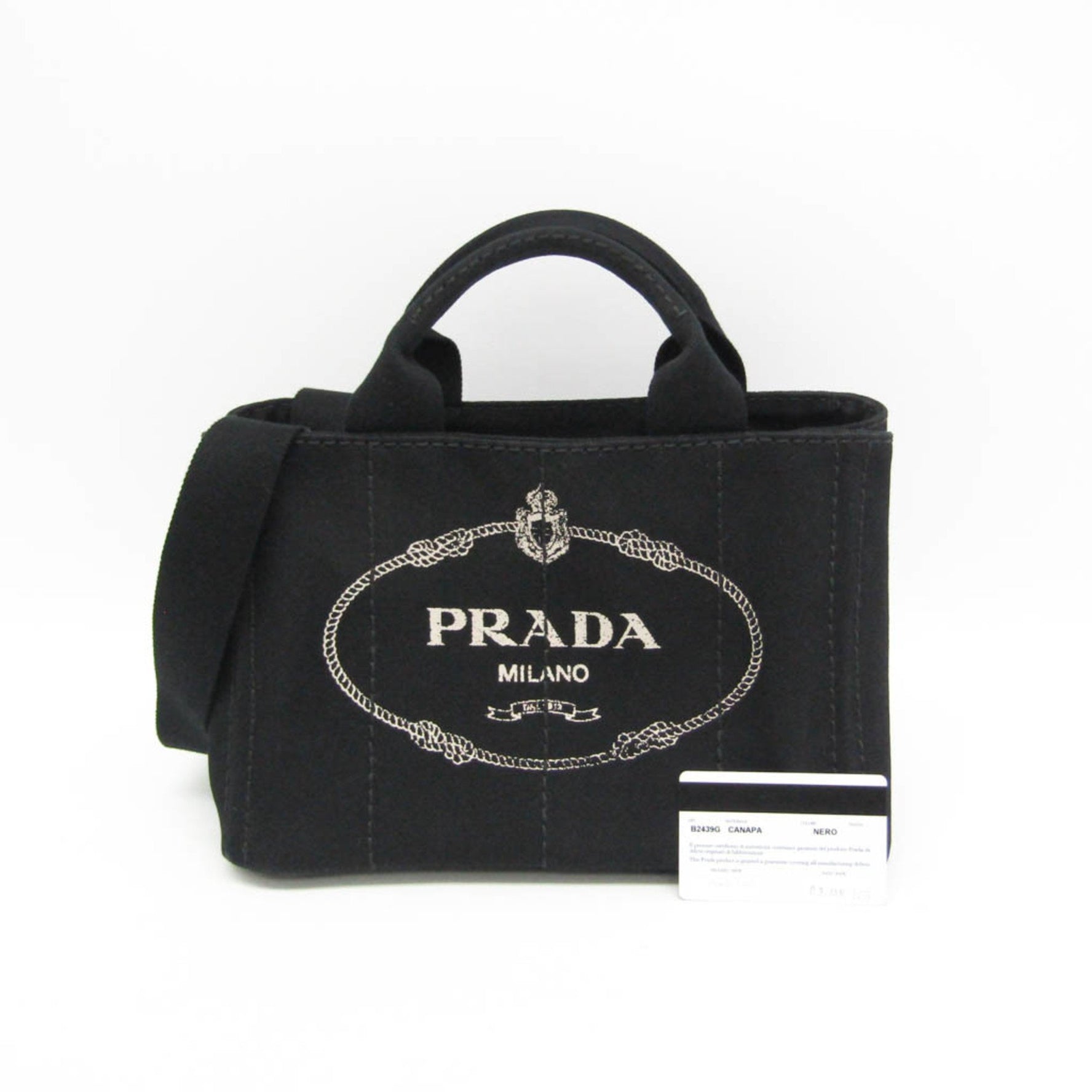 Prada Canapa B2439G Women's Canvas Shoulder Bag,Tote Bag Black