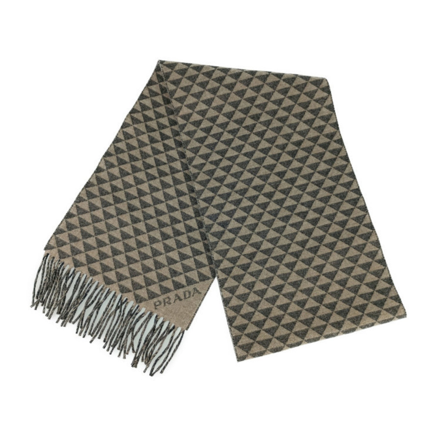 PRADA Scarf DOUBLE SYMBOLE ANTRACITE Grey NOISETTE Beige Wool Cashmere Men's