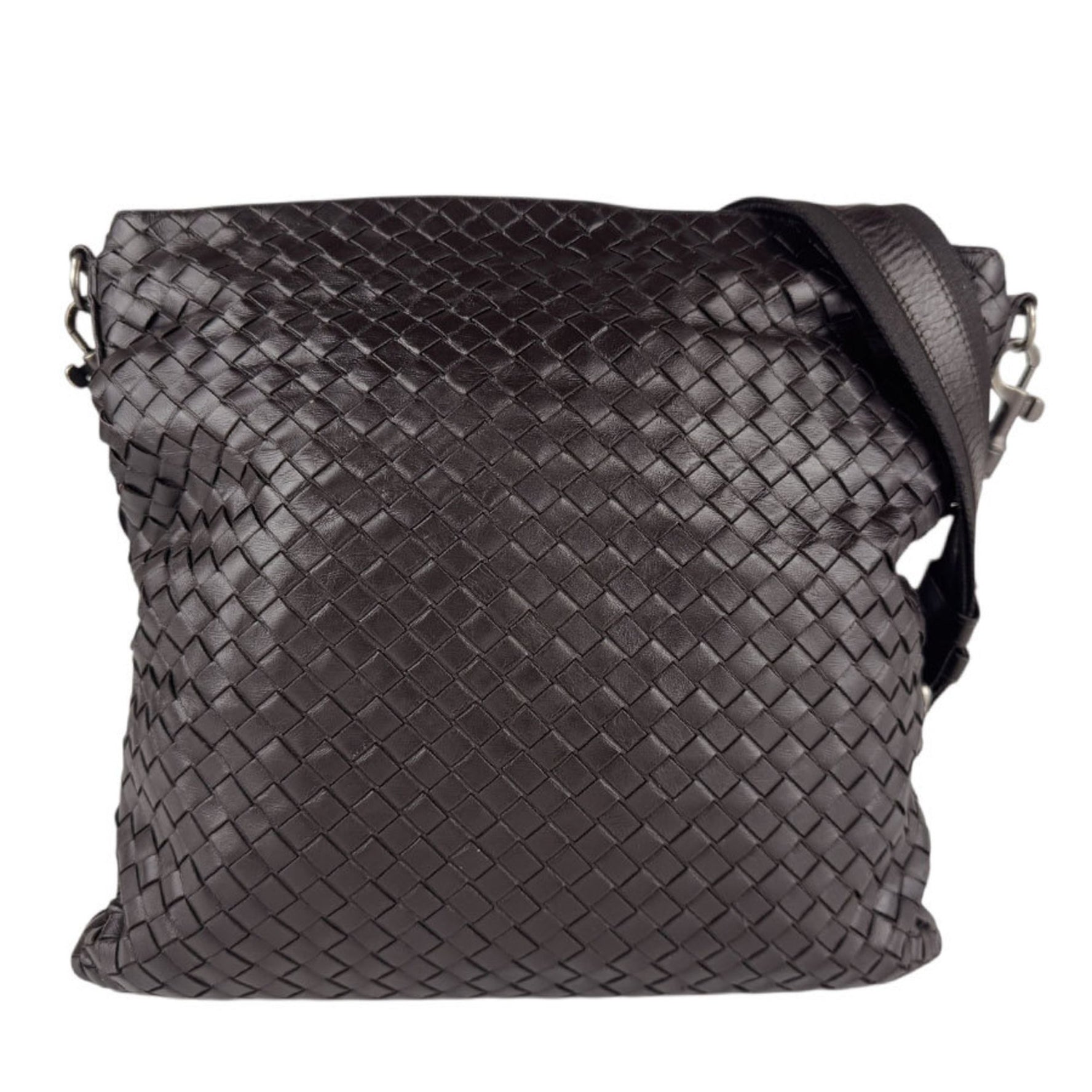 Bottega Veneta Intrecciato Leather Shoulder Bag in Dark Brown