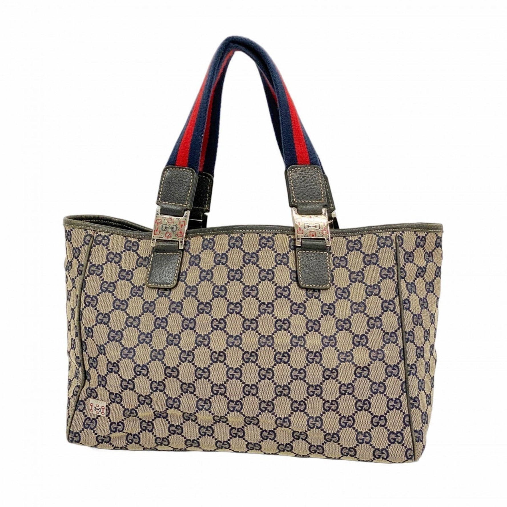 Gucci Tote Bag GG Canvas Sherry Line Beige Navy Red