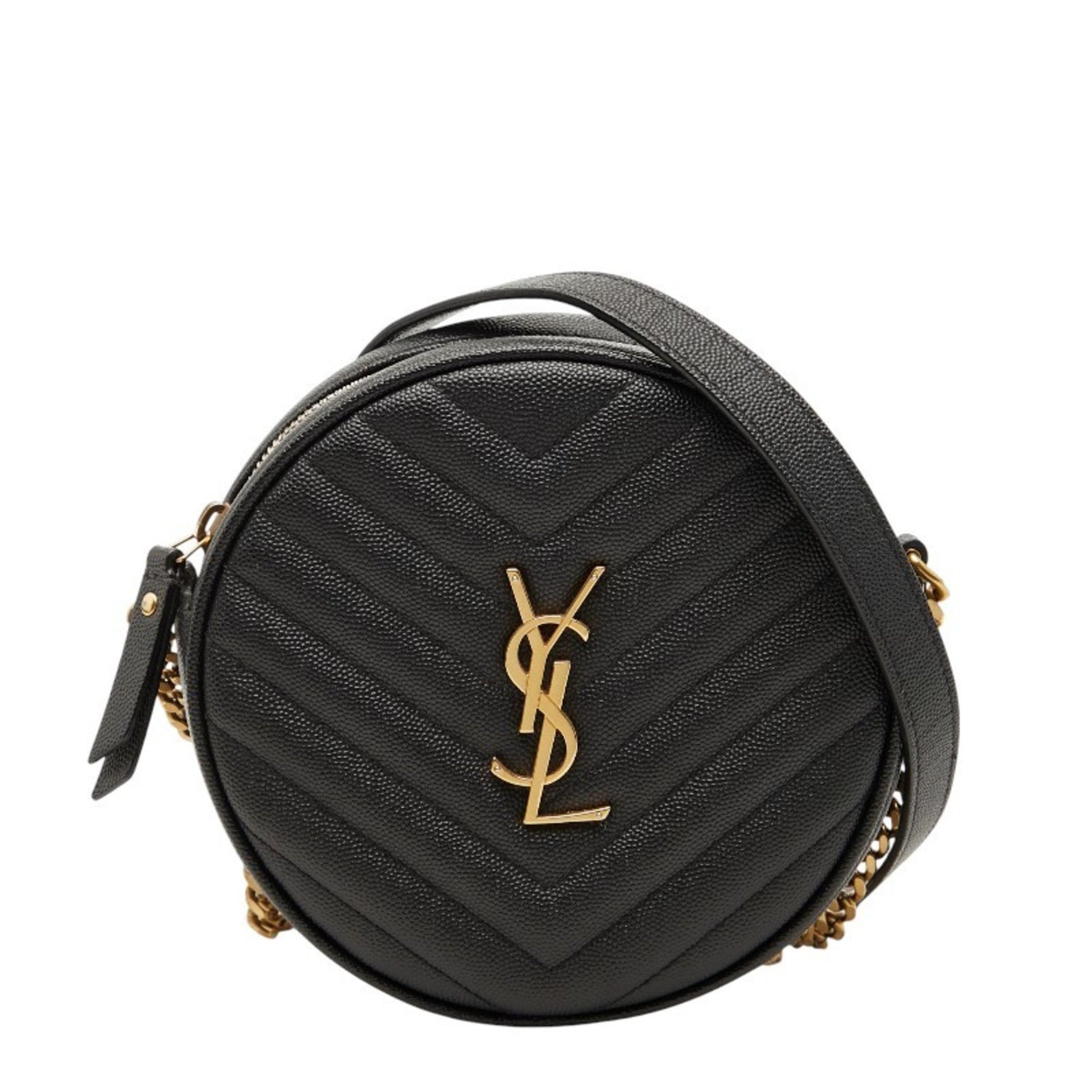 Saint Laurent YSL logo vinyl chain shoulder bag in leather .