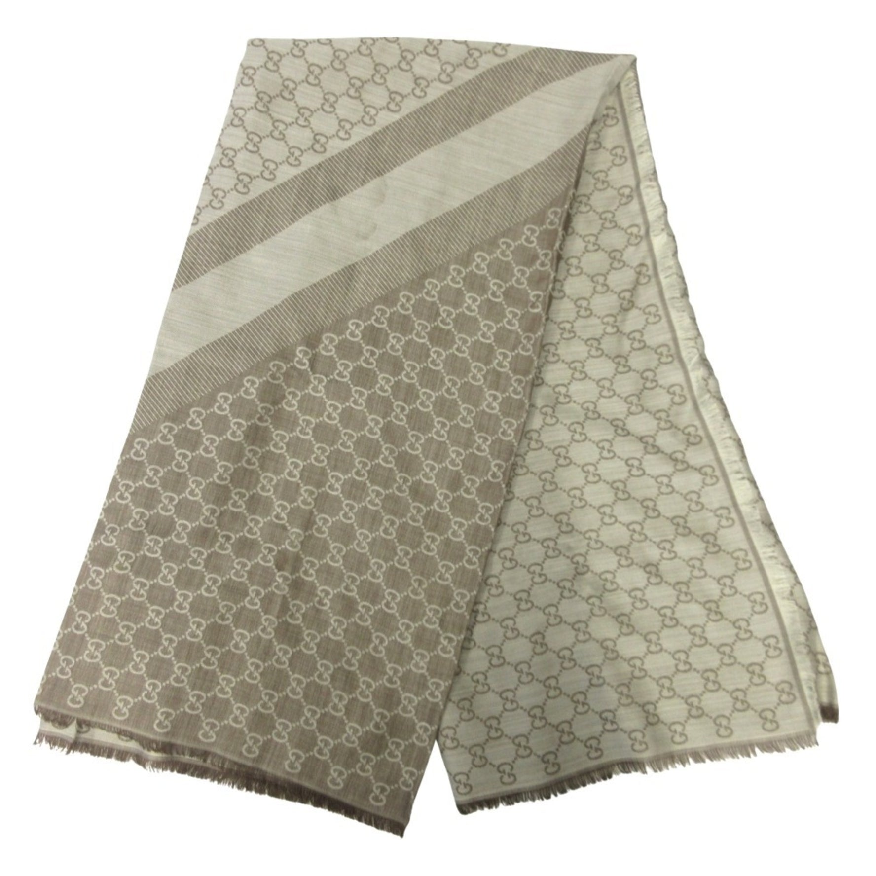 GUCCI Wool and Silk GG Pattern Large Scarf/Shawl with Fringe Logo