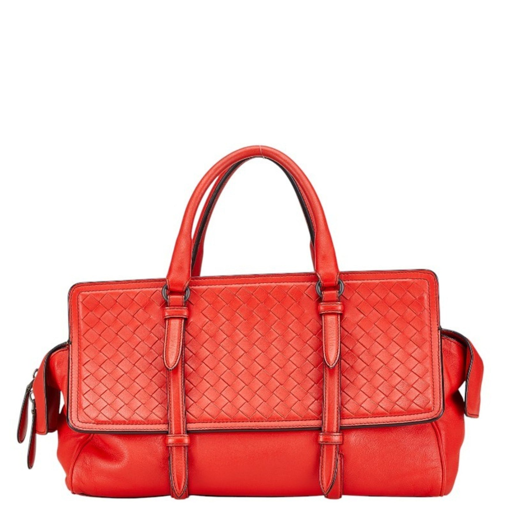 Bottega Veneta Intrecciato Handbag Red Leather BOTTEGAVENETA