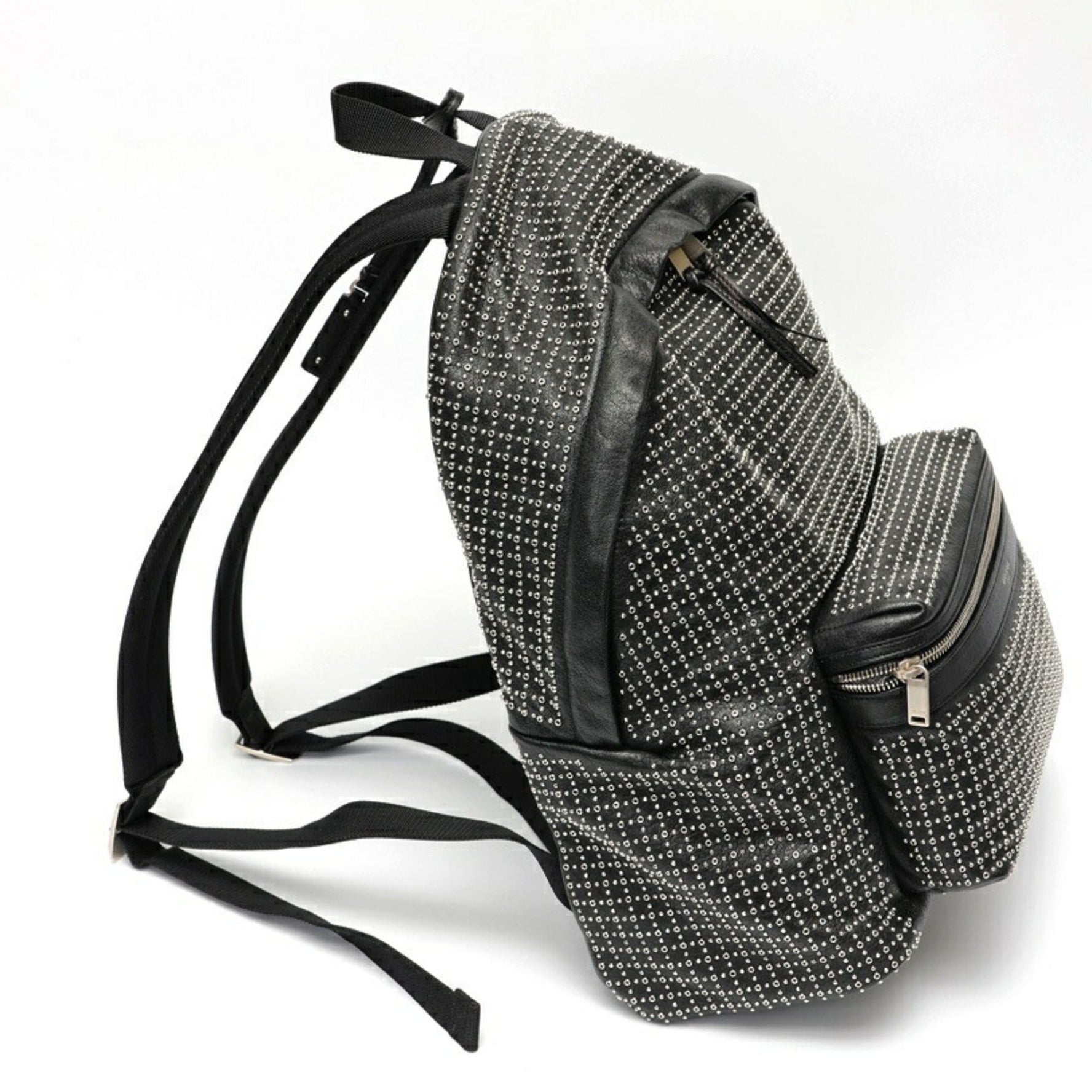 Saint Laurent City Backpack Rucksack Leather Canvas Studs