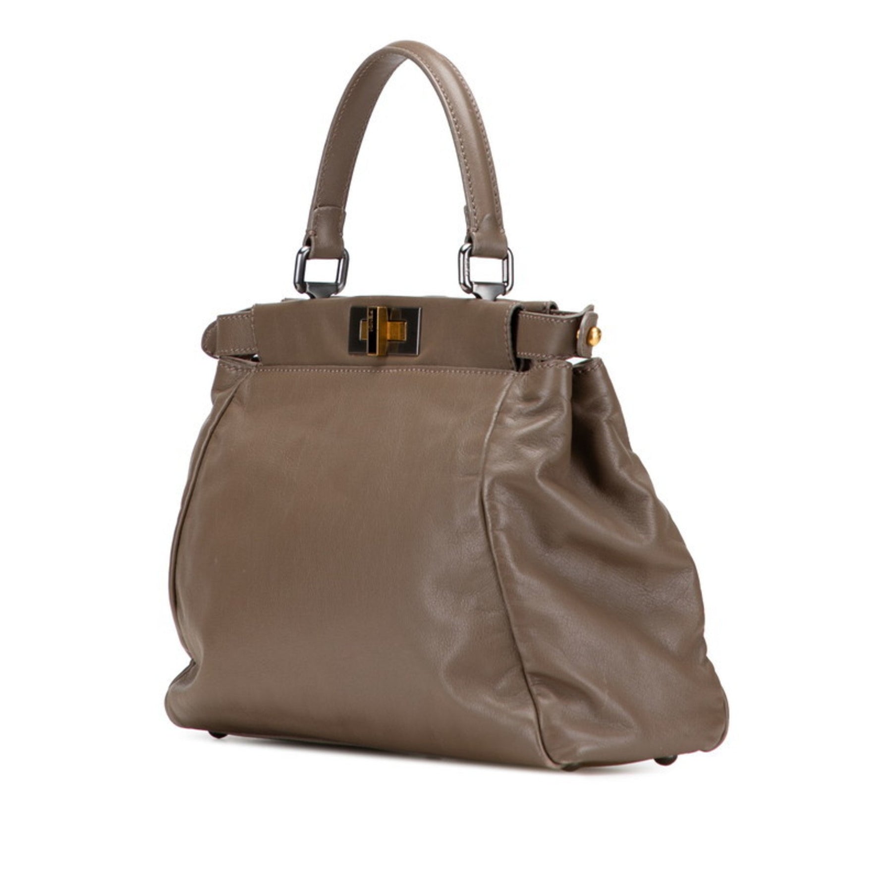 Fendi Peekaboo Medium Handbag/Shoulder Bag, Greige/Brown Leather