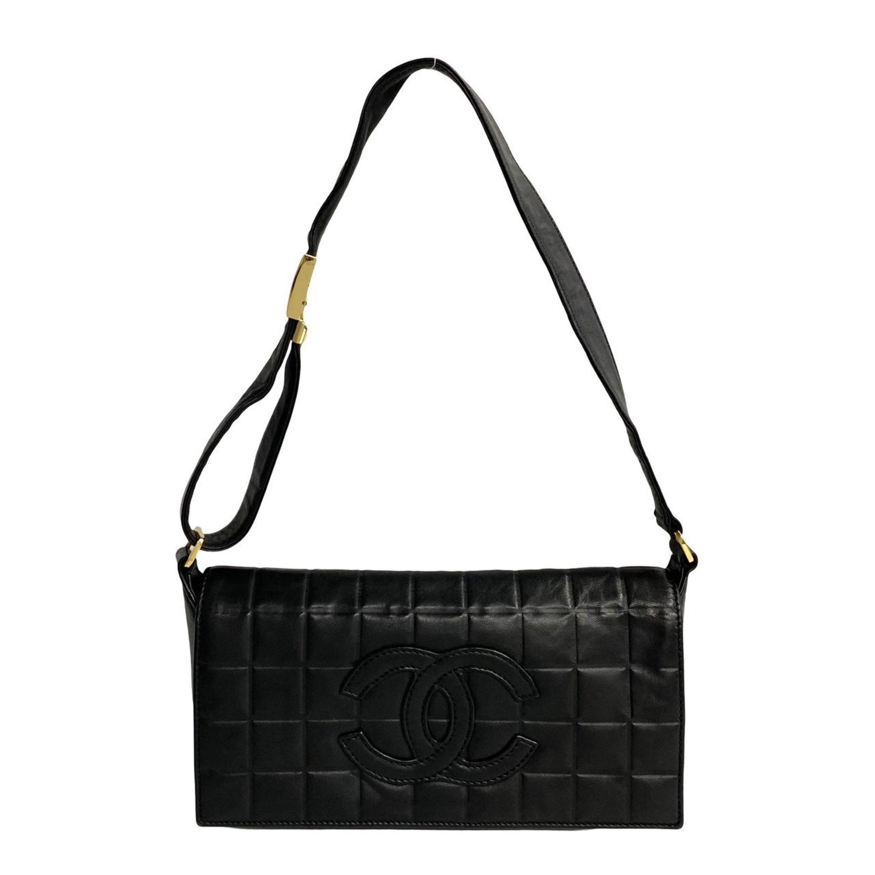 CHANEL Chocolate Bar Leather Handbag Semi One Shoulder Bag