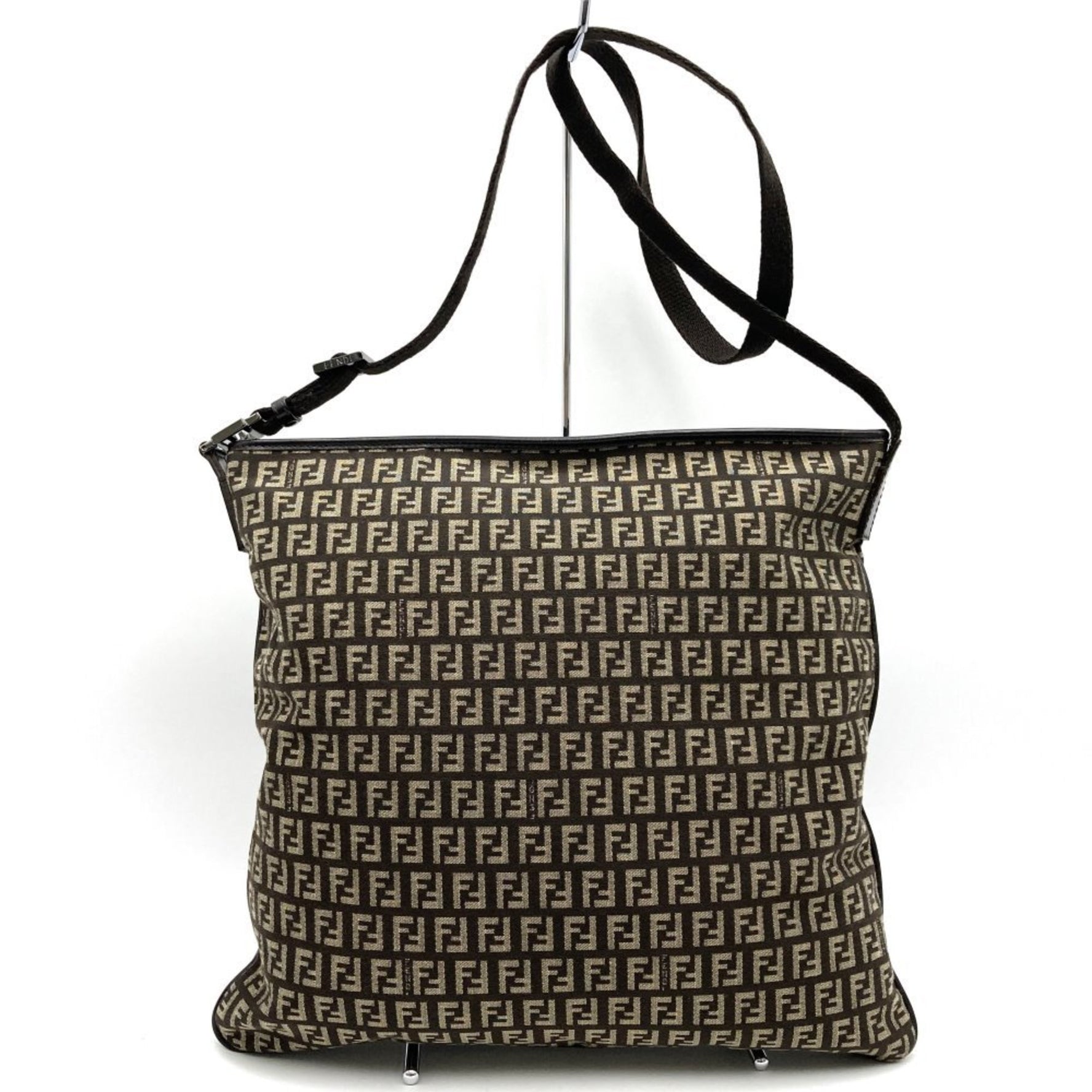 FENDI Shoulder Bag No Gusset Zucchino Canvas Leather Men Women