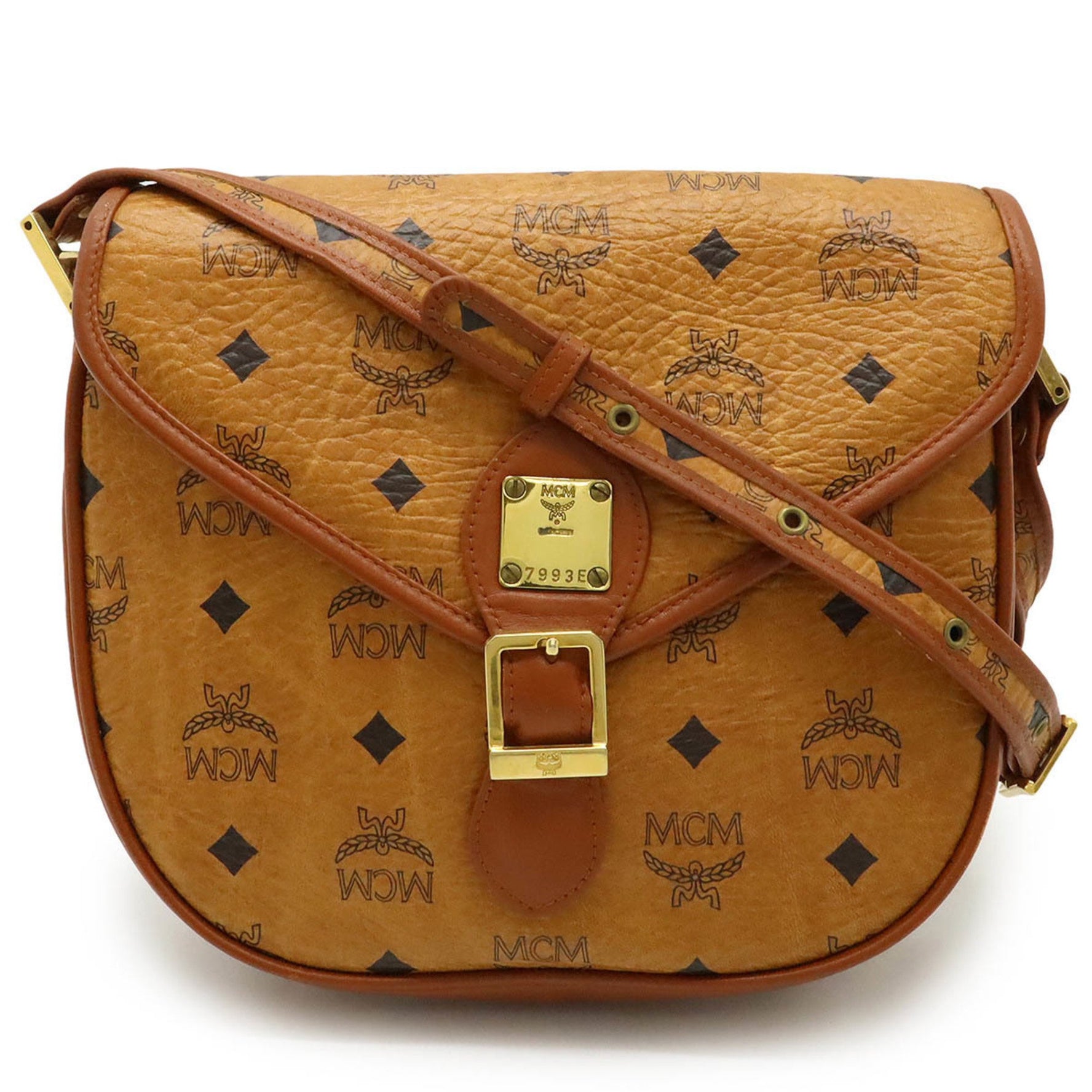 MCM Visetos Glam Shoulder Bag Pochette PVC Leather Cognac