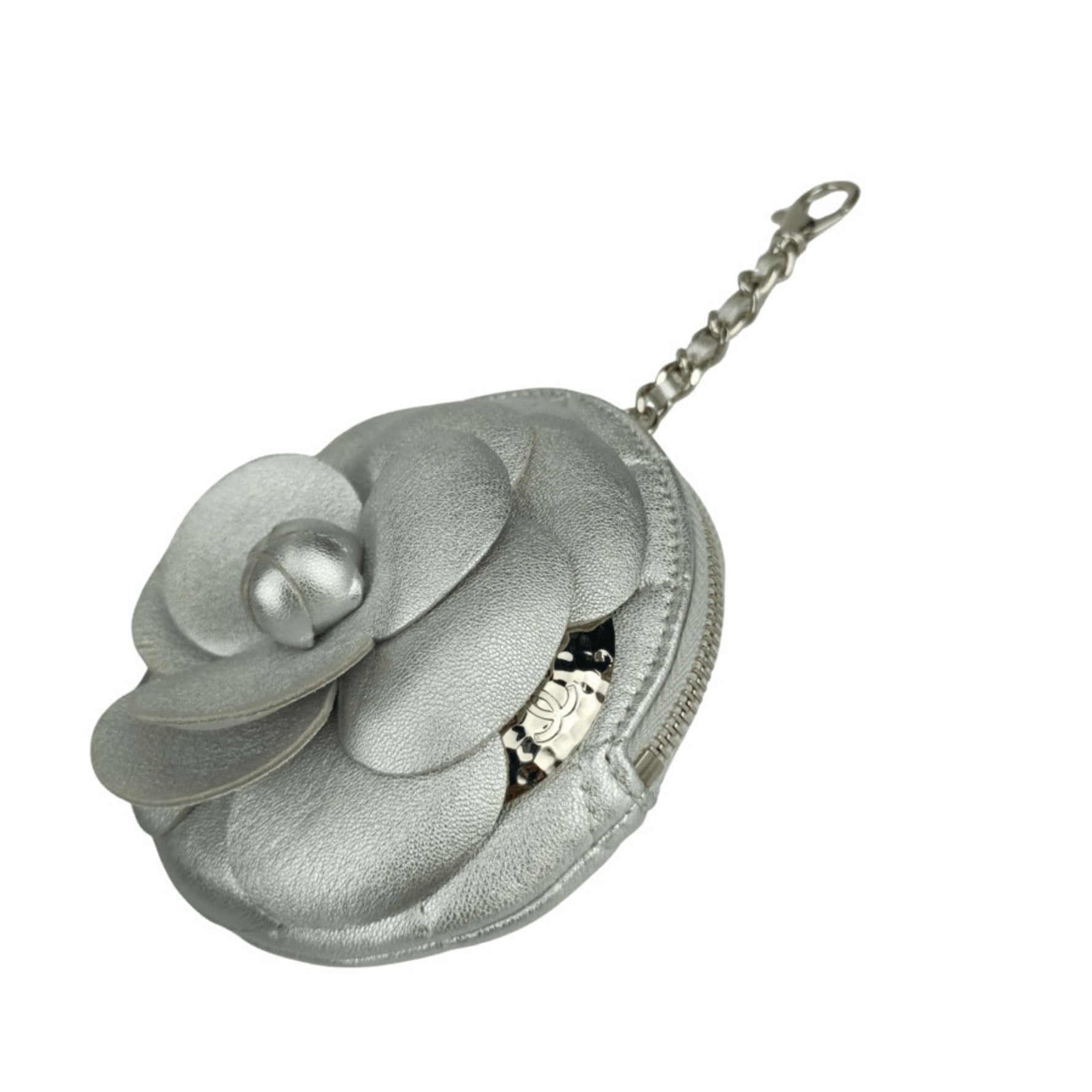 CHANEL Camellia Zip Coin Purse Lambskin with Quilted Matelasse Design