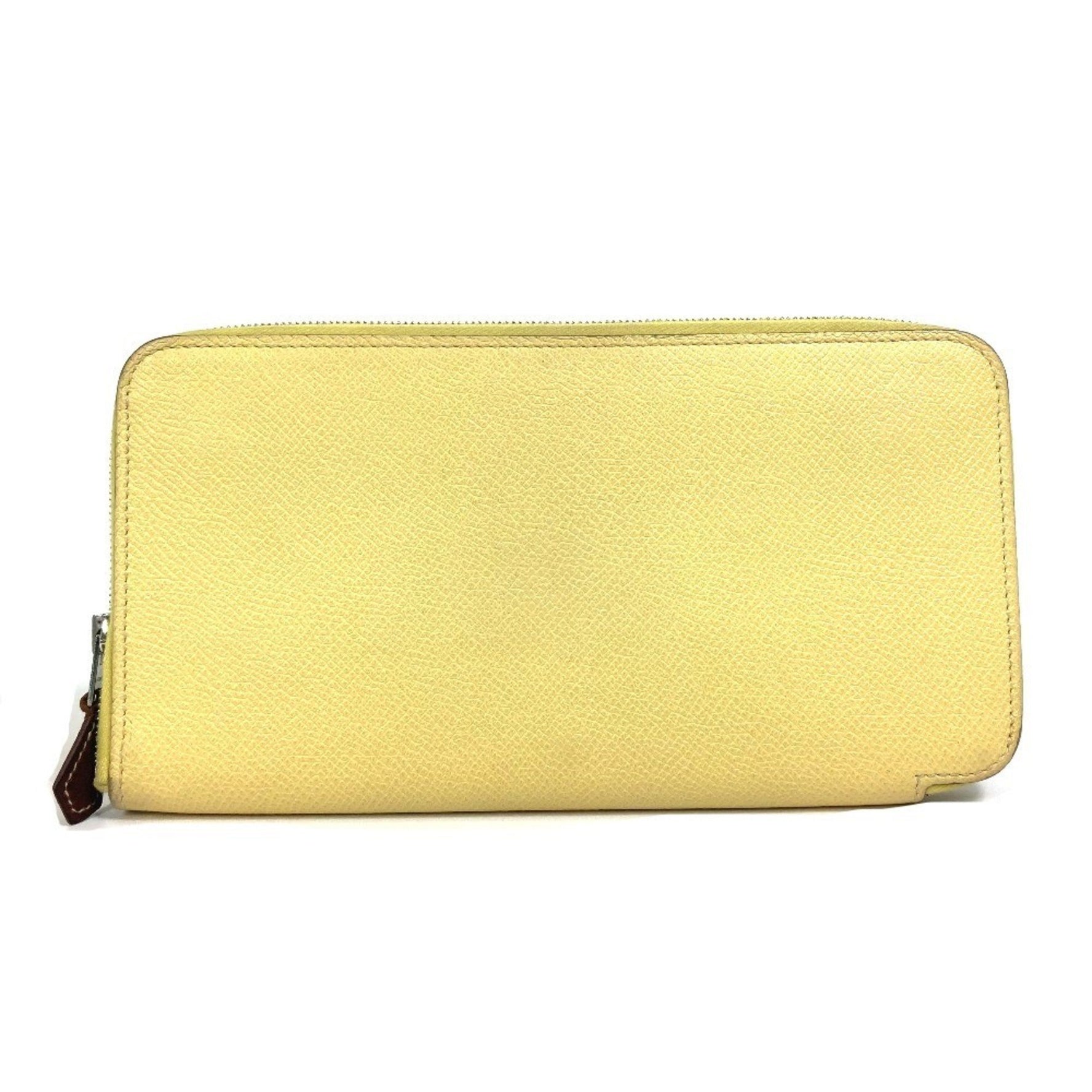 HERMES Azap Long Silk-in Wallet, Round Zipper, Leather, Jaune, Yellow